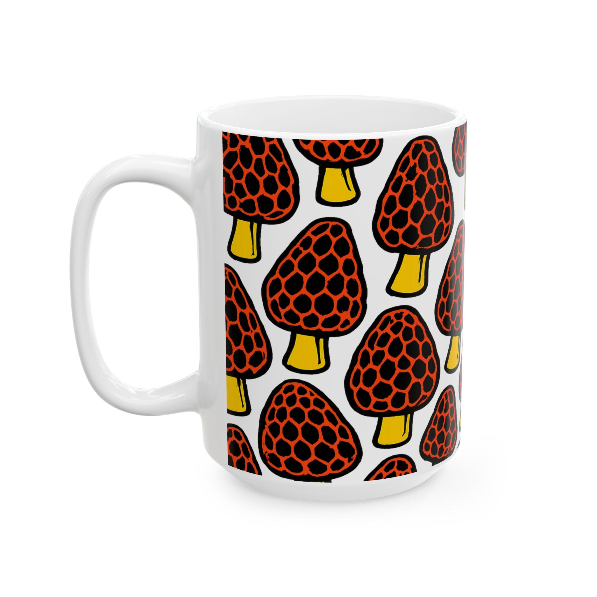 Bold Morel Mushrooms Pattern Coffee Mug | Mushrooms Lover Gift | Ceramic Mug