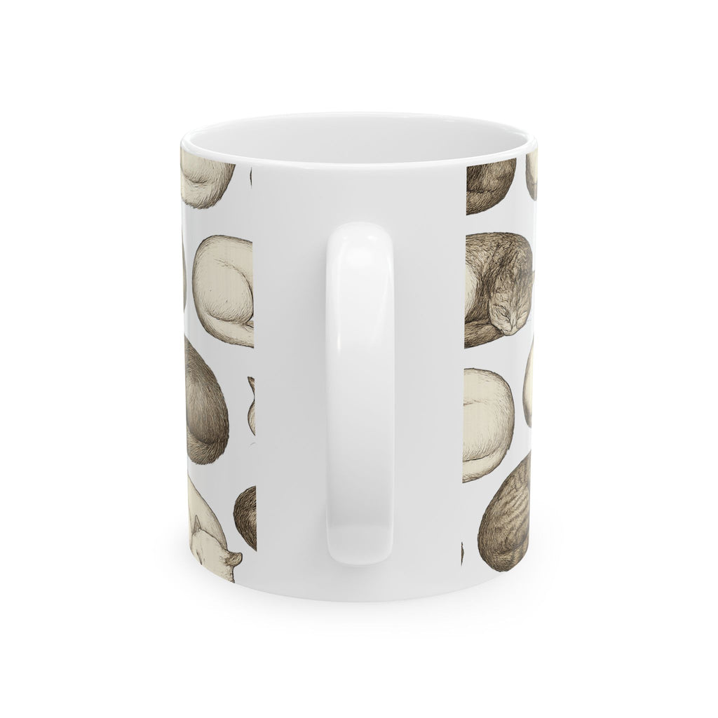 Botanical Sleeping Cats Full Wrap Coffee Mug | Cats Gift | Ceramic Mug