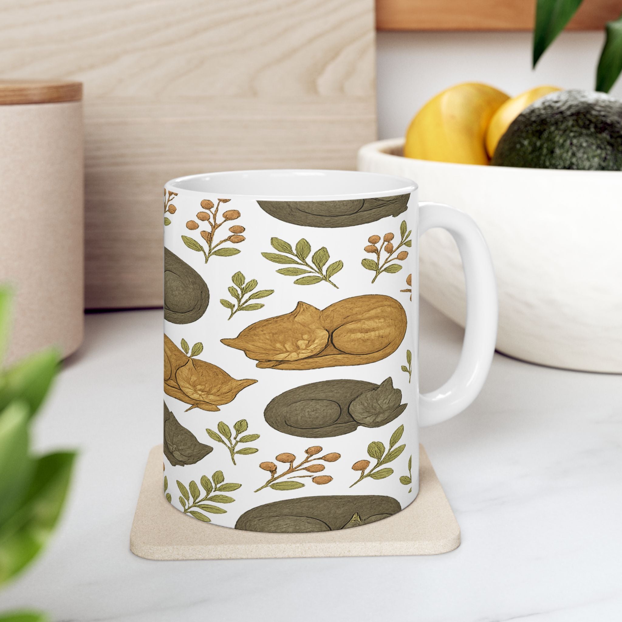 Vintage Sleeping Cats Full Wrap Coffee Mug | Cats Gift | Ceramic Mug