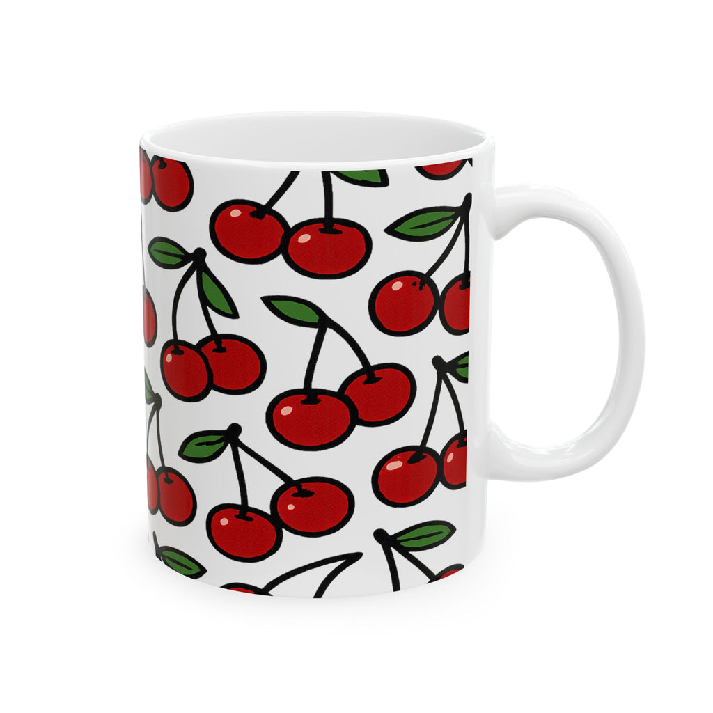 Bold Cherries Pattern Coffee Mug | Fruit Lover Gift | Ceramic Mug