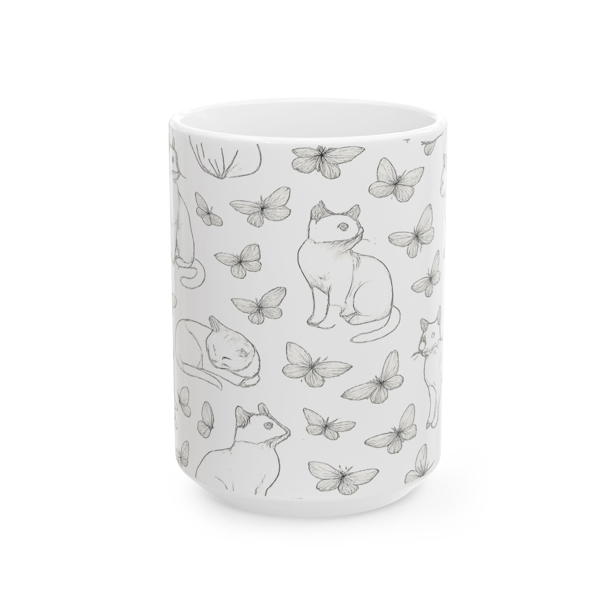 Delicate Cats And Butterflies Full Wrap Coffee Mug | Cats Gift | Ceramic Mug