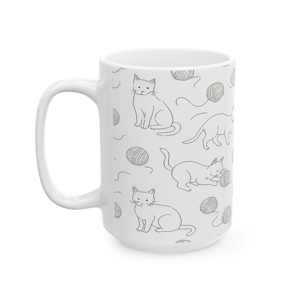 Delicate Cats With Yarn Full Wrap Coffee Mug | Cats Gift | Ceramic Mug