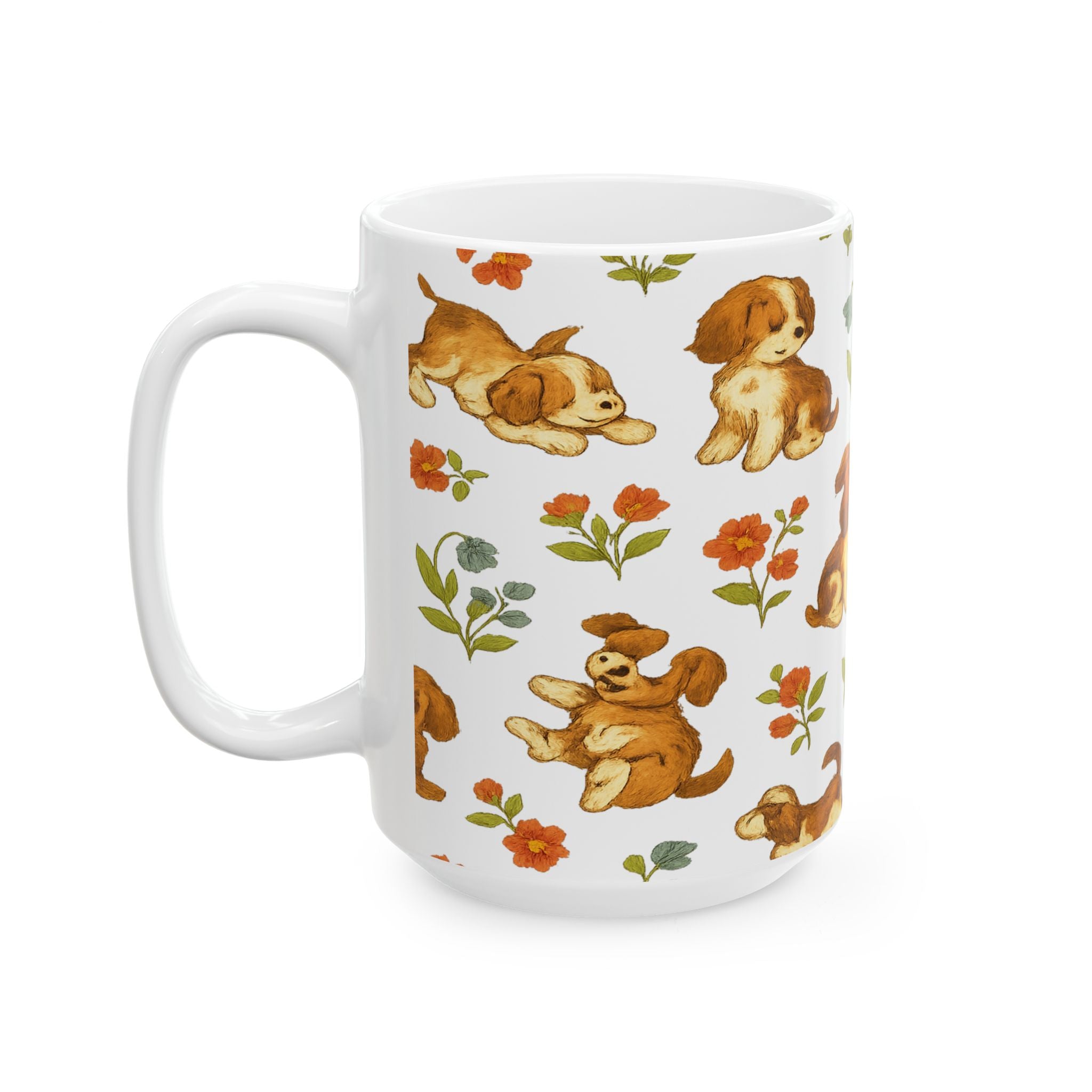 Vintage Playful Puppies Full Wrap Coffee Mug | Dogs Gift | Ceramic Mug