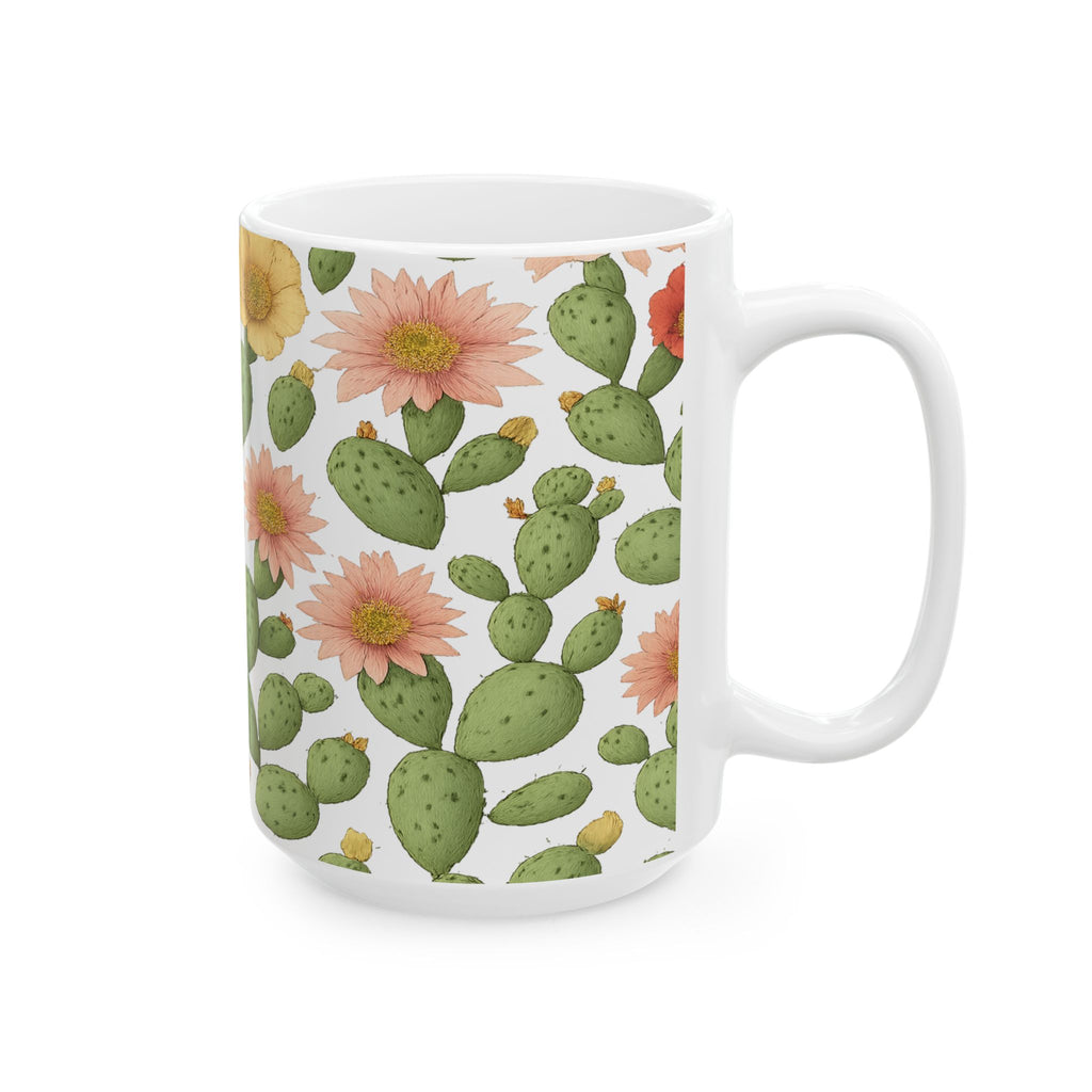 Botanical Blooming Cactus Flowers Pattern Coffee Mug | Cactus Lover Gift | Ceramic Mug