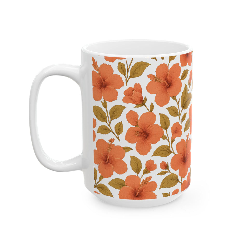 Vintage Hibiscus Tropical Full Wrap Coffee Mug | Flowers Gift | Ceramic Mug