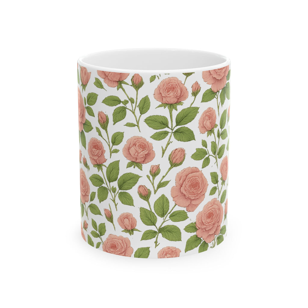 Botanical Pink Rose Garden Full Wrap Coffee Mug | Flowers Gift | Ceramic Mug