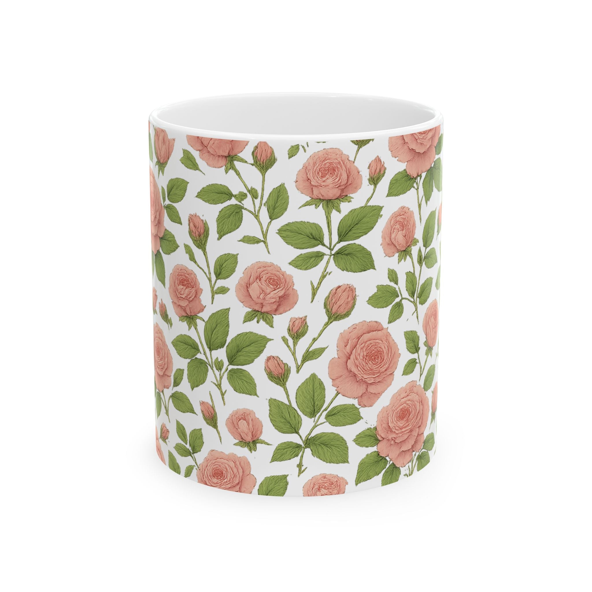 Botanical Pink Rose Garden Full Wrap Coffee Mug | Flowers Gift | Ceramic Mug