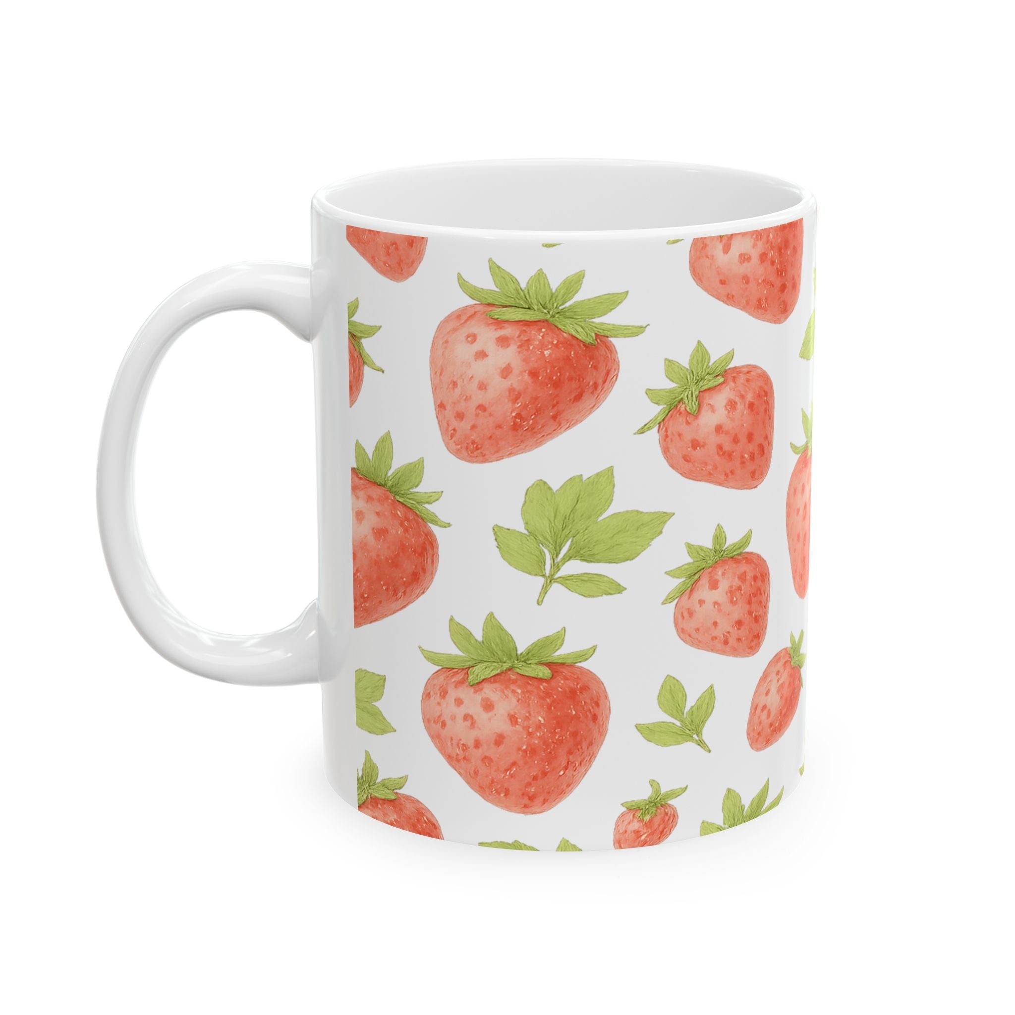 Watercolor Strawberries Full Wrap Coffee Mug | Fruit Gift | Ceramic Mug