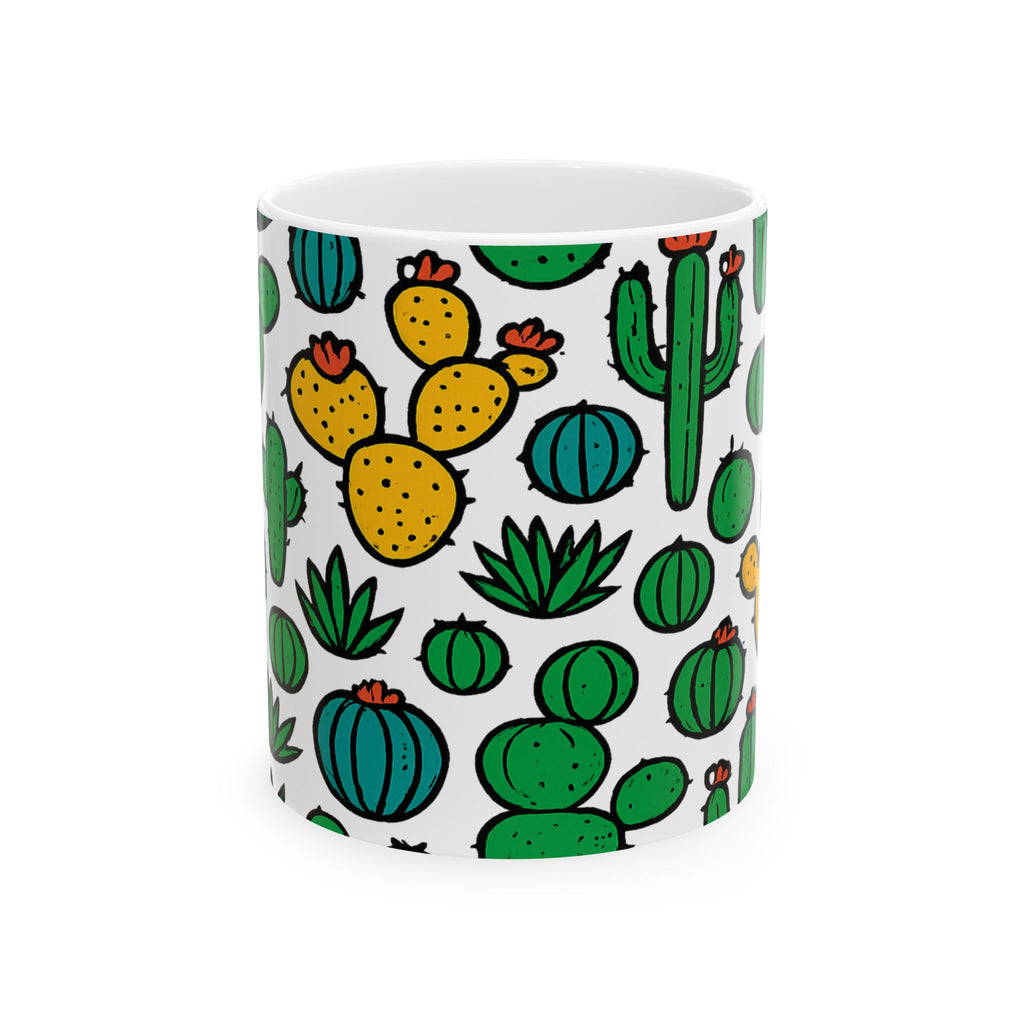 Bold Mixed Cactus Collection Full Wrap Coffee Mug | Cactus Gift | Ceramic Mug