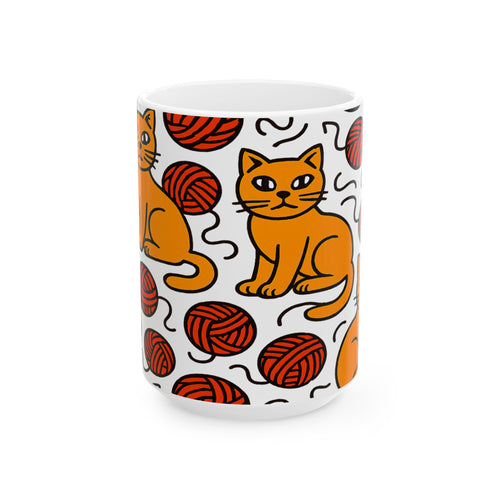 Bold Cats With Yarn Full Wrap Coffee Mug | Cats Gift | Ceramic Mug
