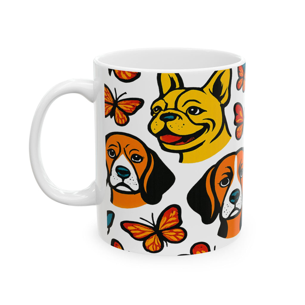 Bold Dogs And Butterflies Full Wrap Coffee Mug | Dogs Gift | Ceramic Mug