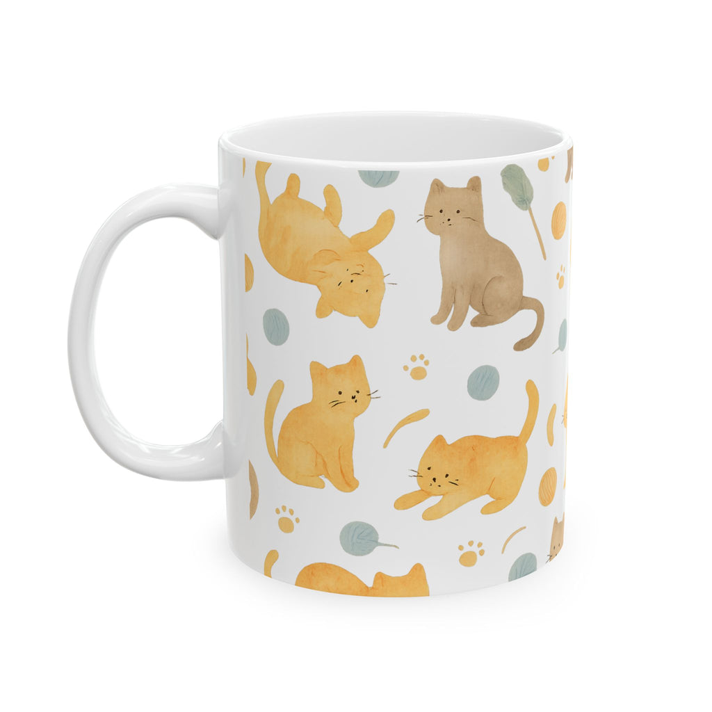 Watercolor Playful Cats Full Wrap Coffee Mug | Cats Gift | Ceramic Mug