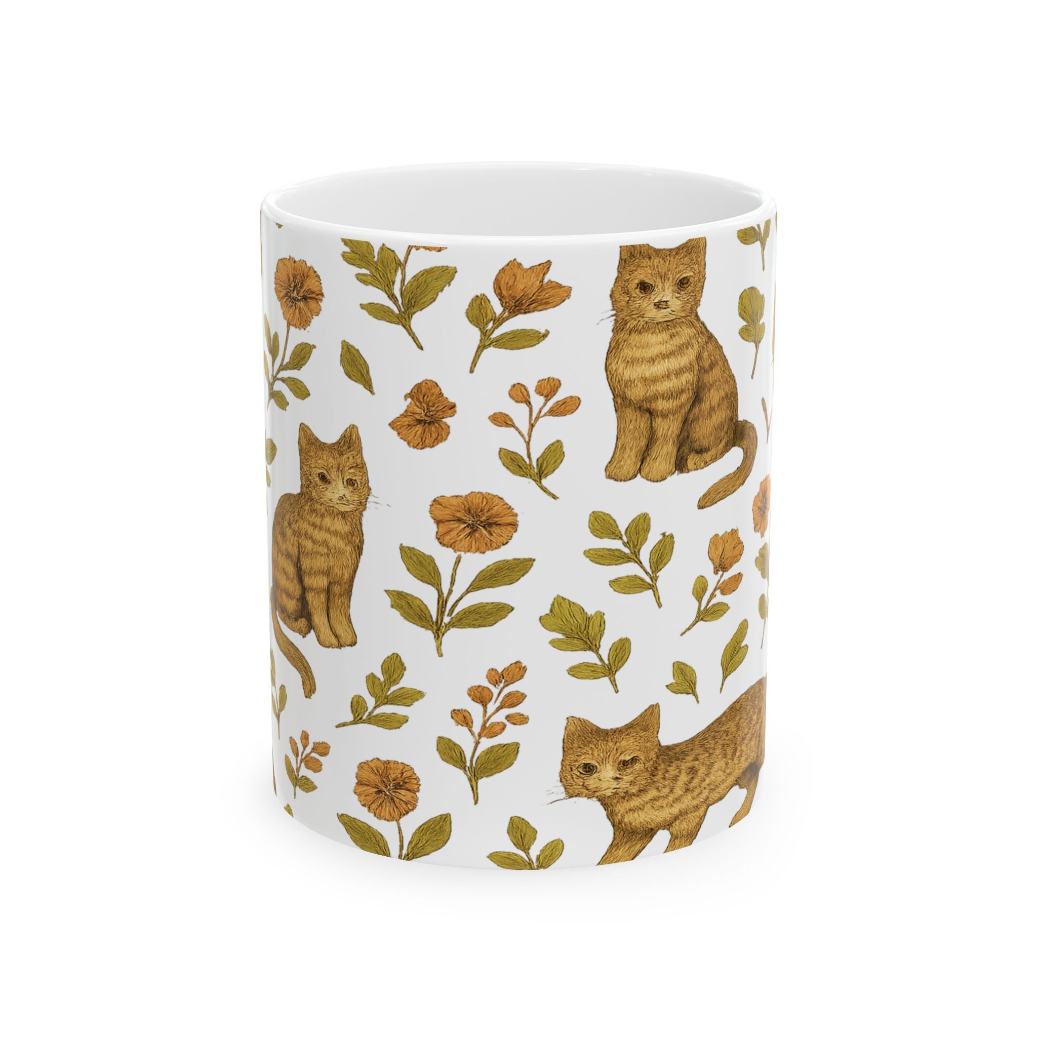 Vintage Curious Cats Full Wrap Coffee Mug | Cats Gift | Ceramic Mug