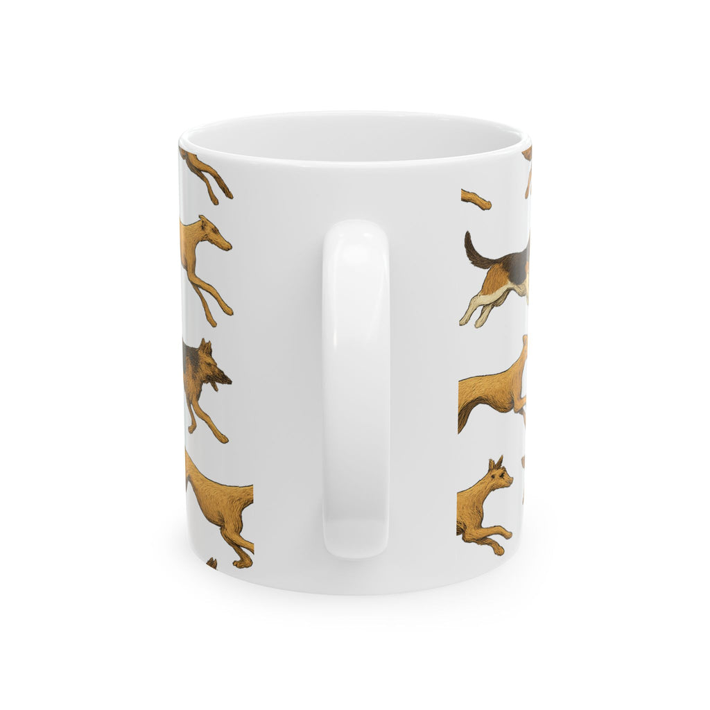 Botanical Running Dogs Full Wrap Coffee Mug | Dogs Gift | Ceramic Mug
