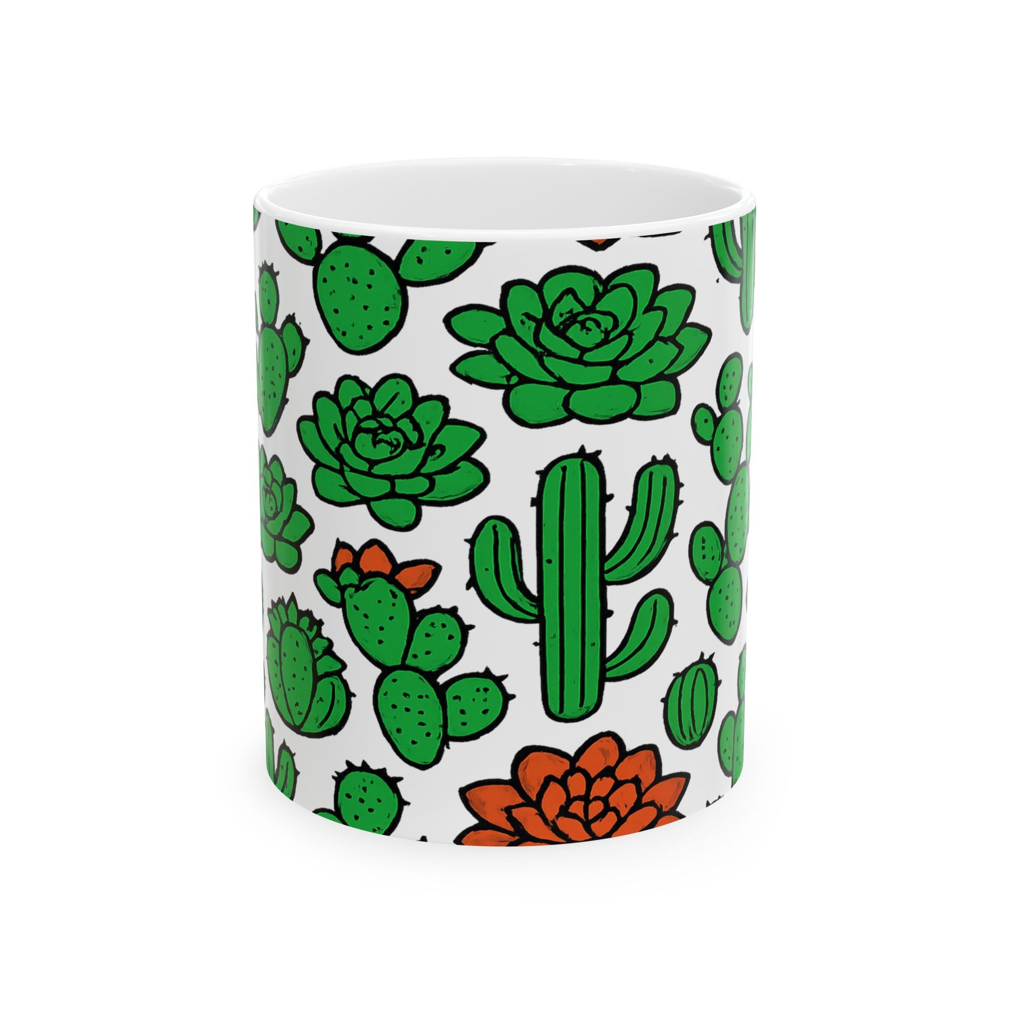 Bold Desert Garden Succulents Pattern Coffee Mug | Cactus Lover Gift | Ceramic Mug