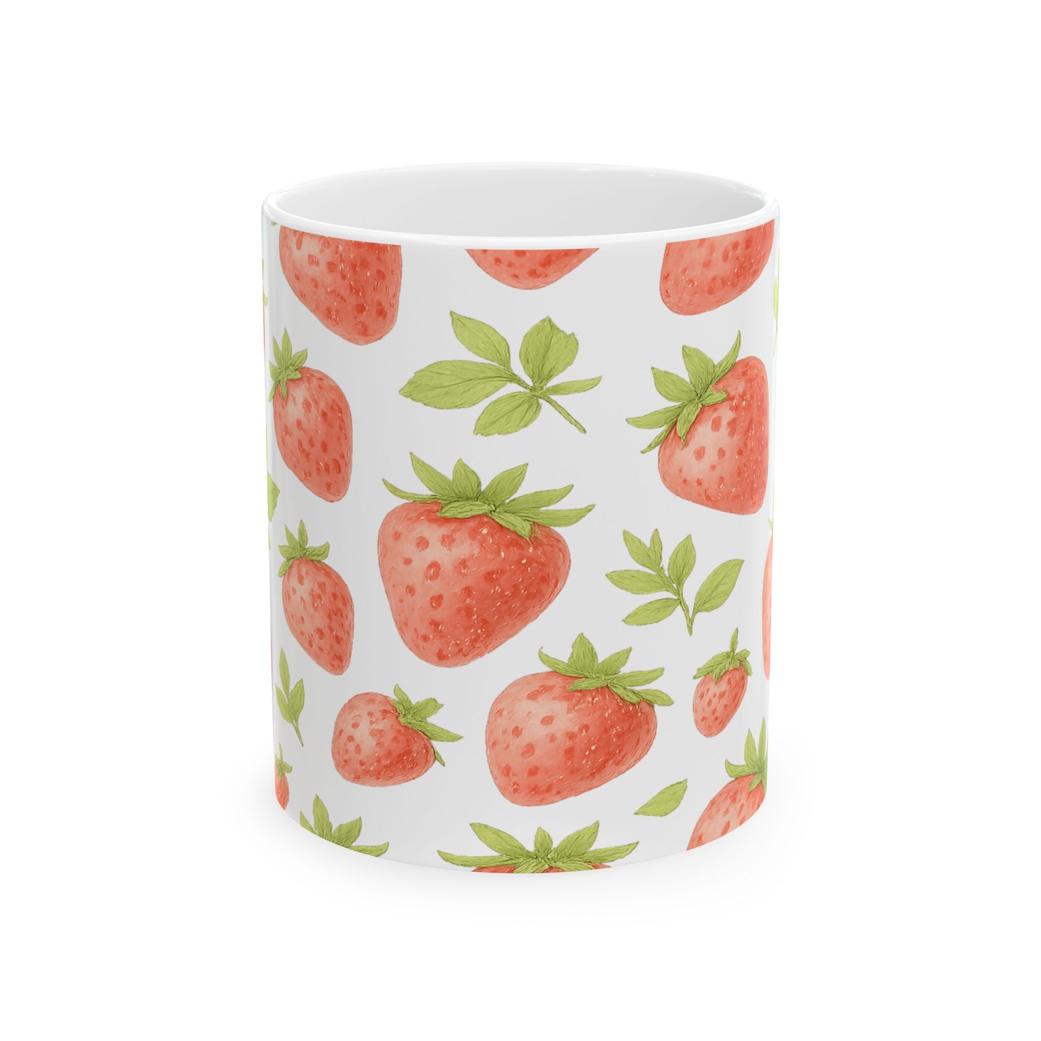 Watercolor Strawberries Full Wrap Coffee Mug | Fruit Gift | Ceramic Mug
