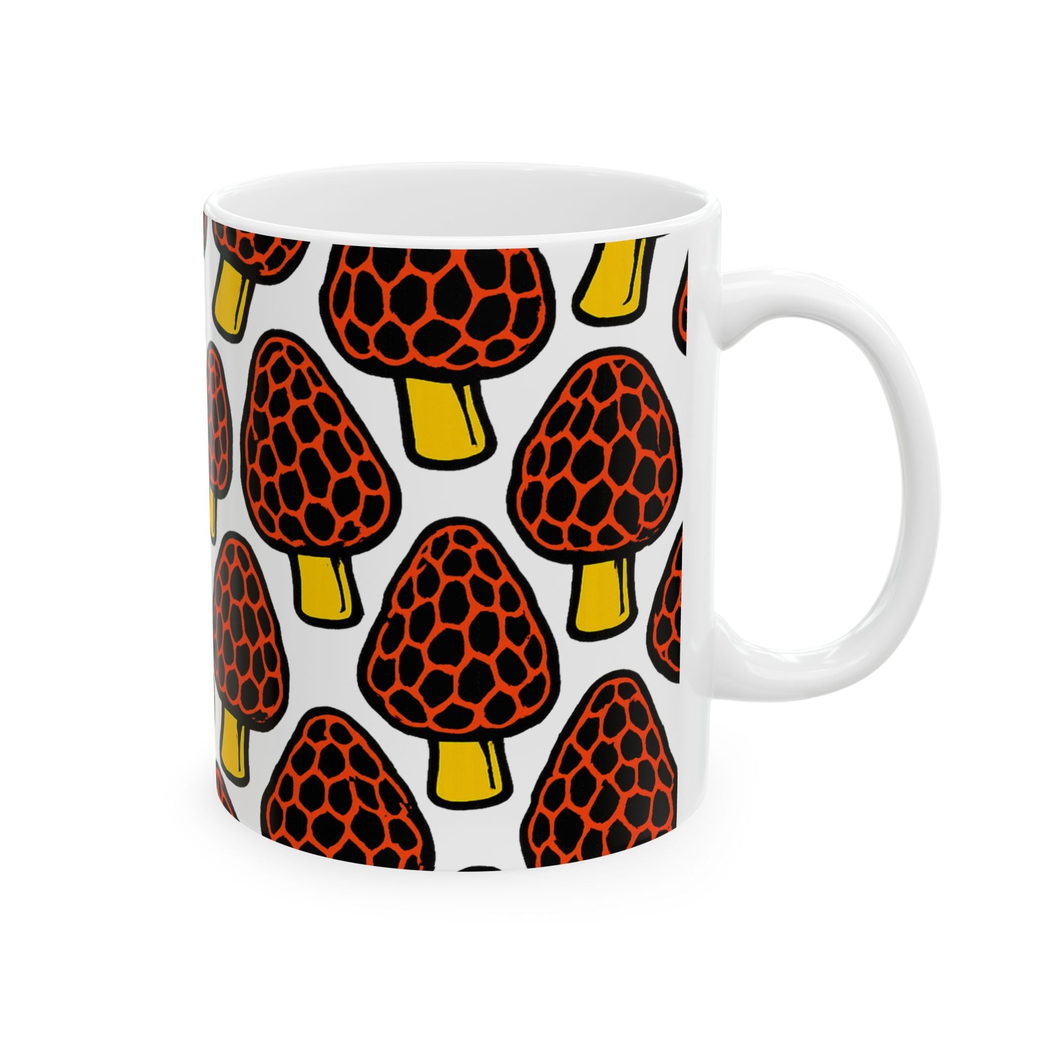 Bold Morel Mushrooms Pattern Coffee Mug | Mushrooms Lover Gift | Ceramic Mug