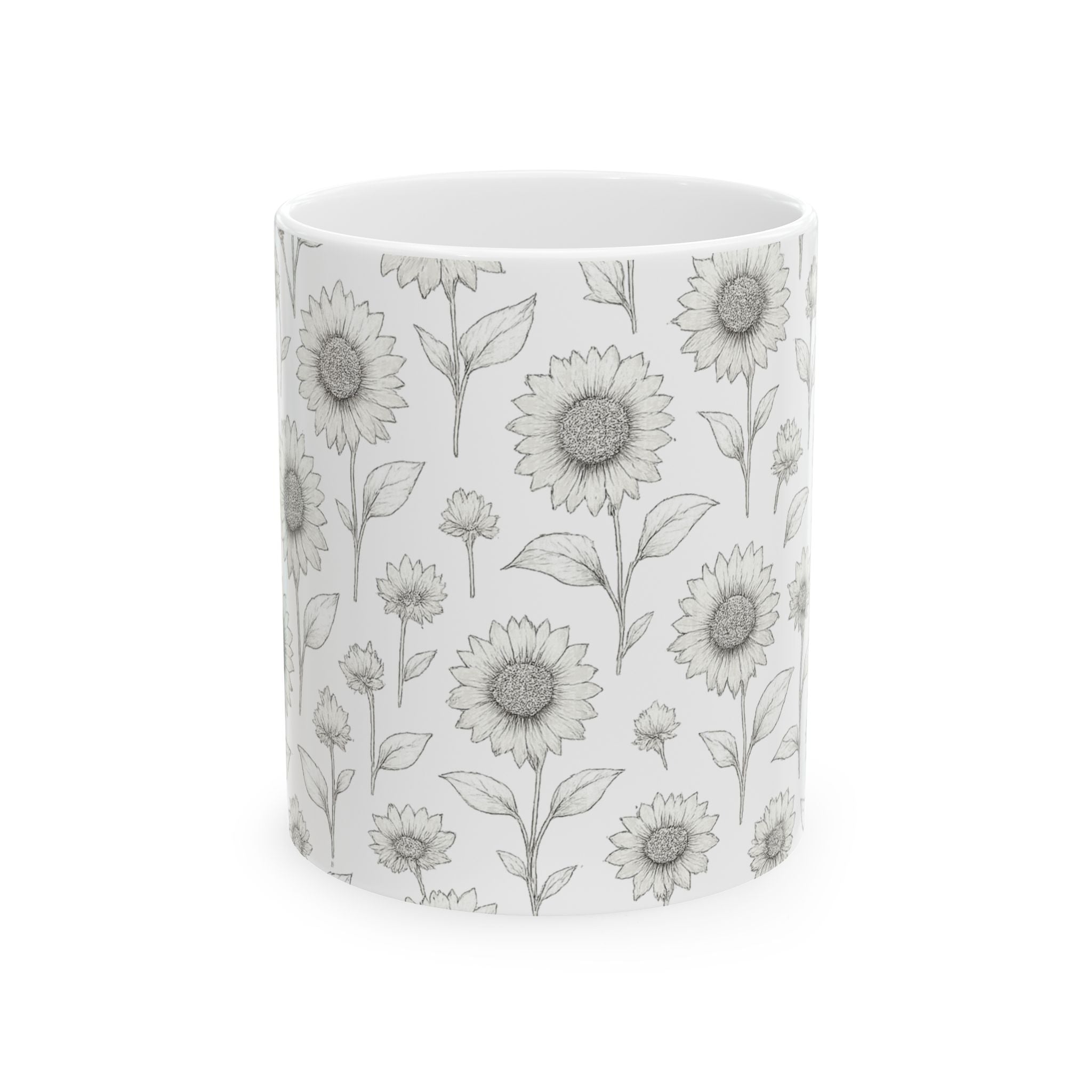 Delicate Sunflower Field Full Wrap Coffee Mug | Flowers Gift | Ceramic Mug