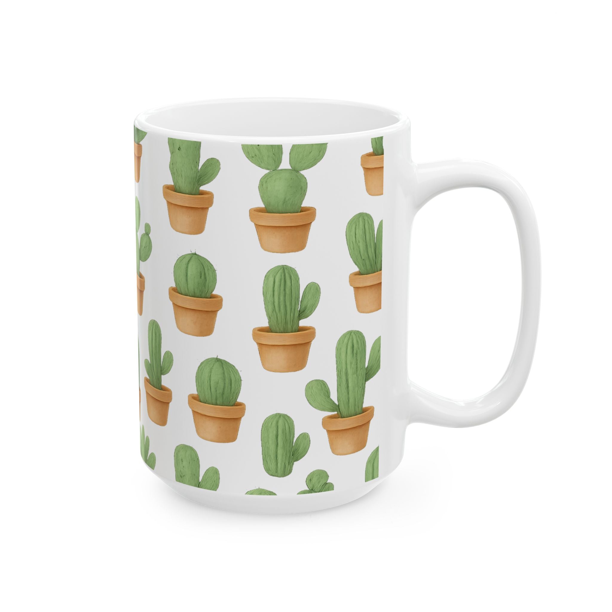 Watercolor Tiny Potted Cactus Full Wrap Coffee Mug | Cactus Gift | Ceramic Mug