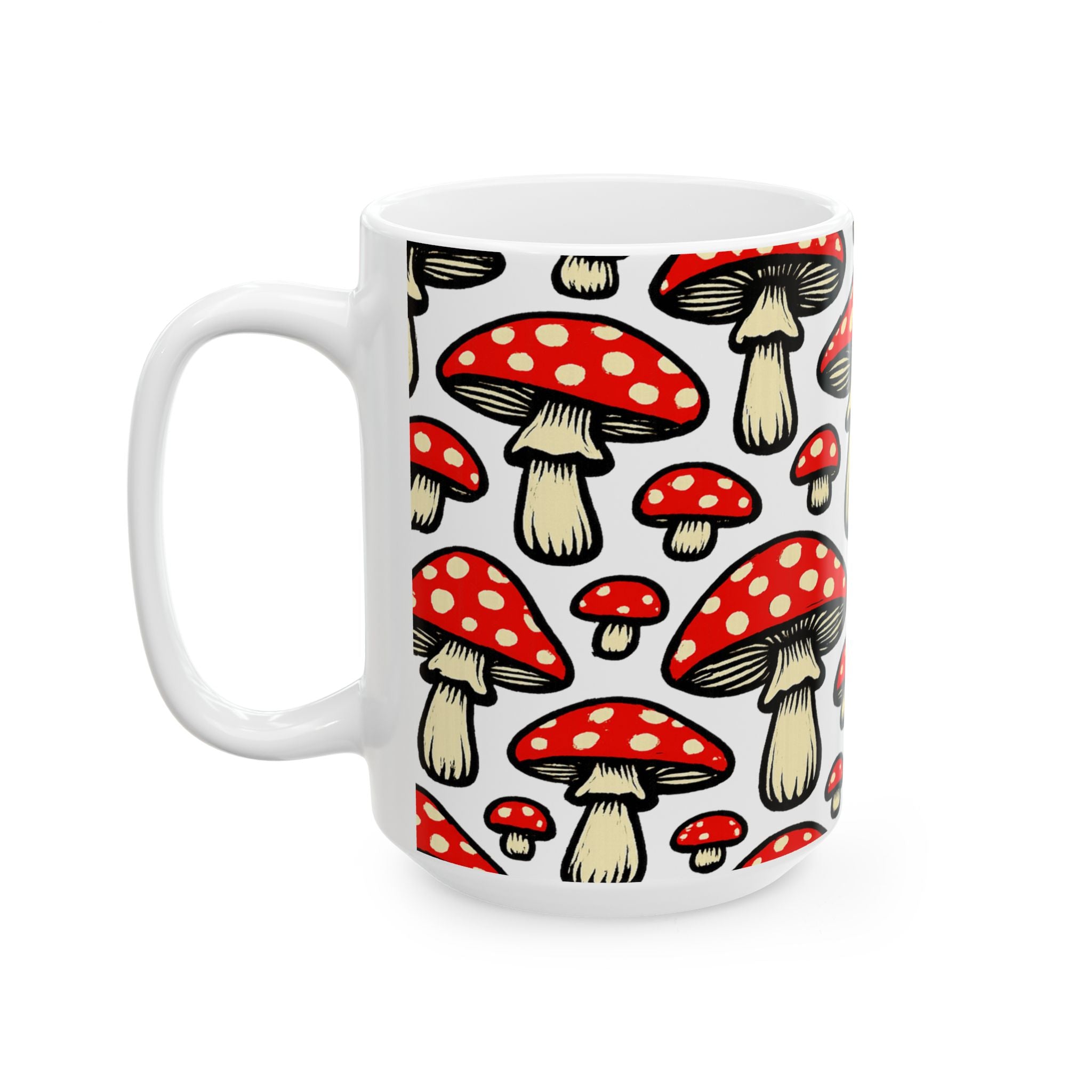 Bold Fairy Tale Mushrooms Pattern Coffee Mug | Mushrooms Lover Gift | Ceramic Mug
