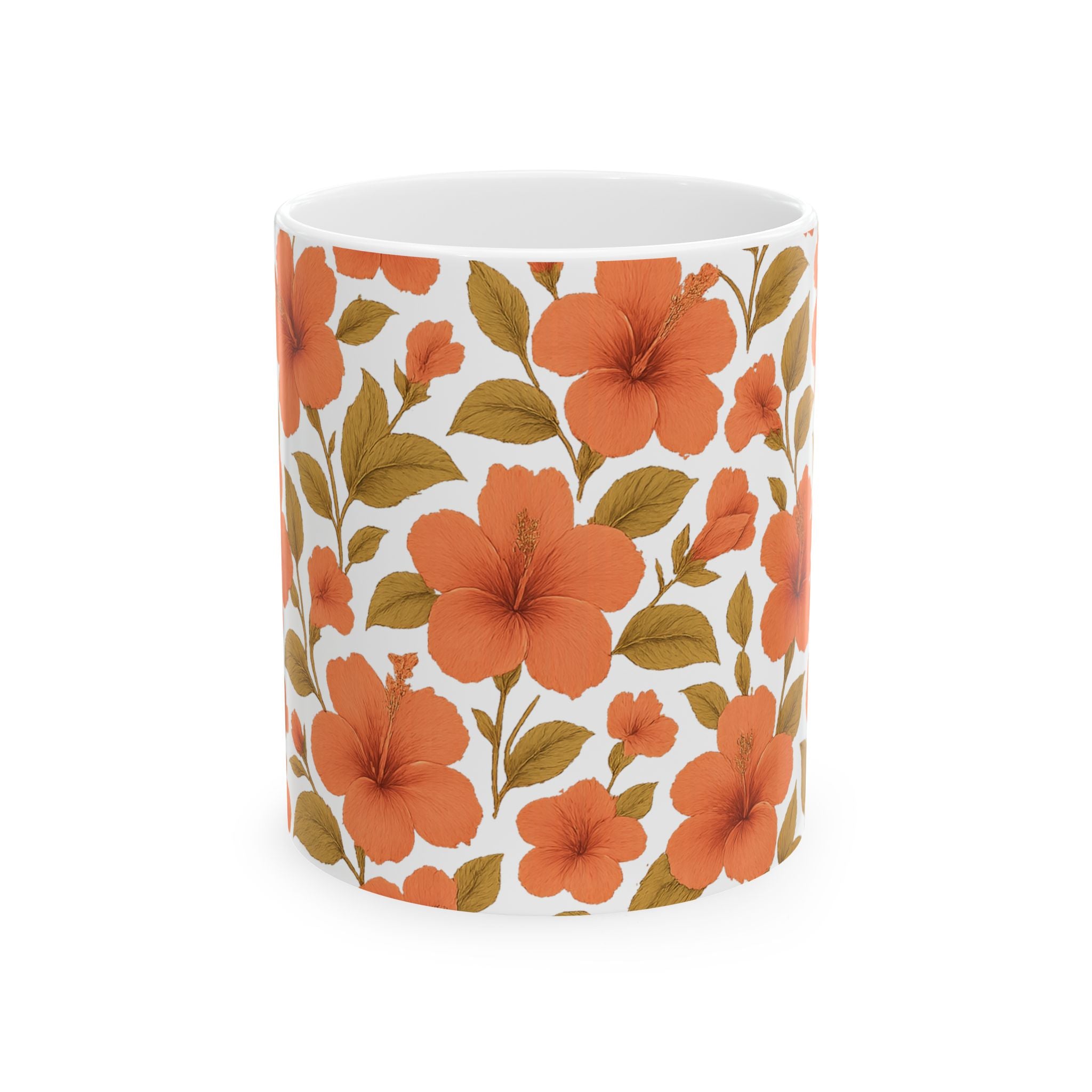 Vintage Hibiscus Tropical Full Wrap Coffee Mug | Flowers Gift | Ceramic Mug