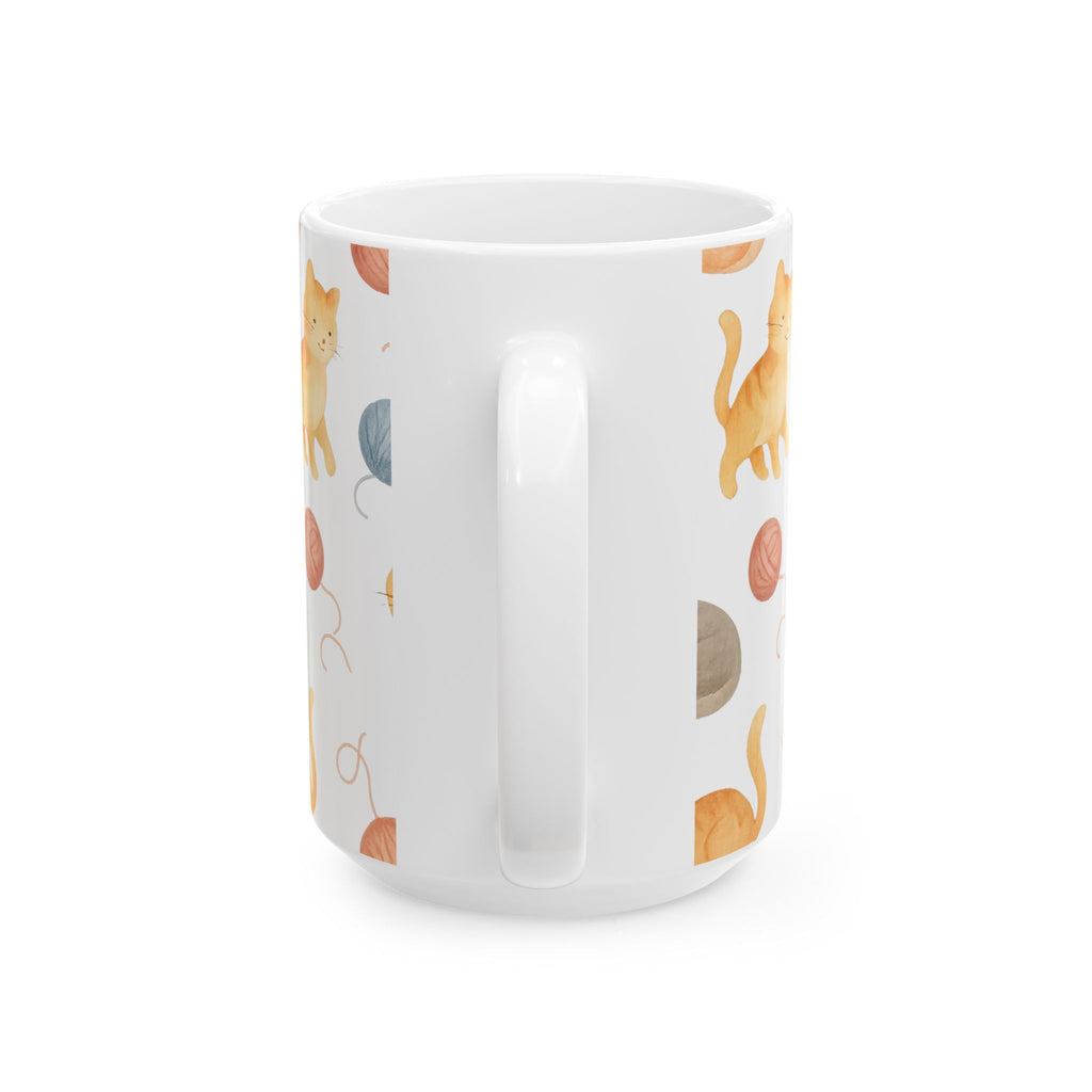 Watercolor Cats With Yarn Full Wrap Coffee Mug | Cats Gift | Ceramic Mug