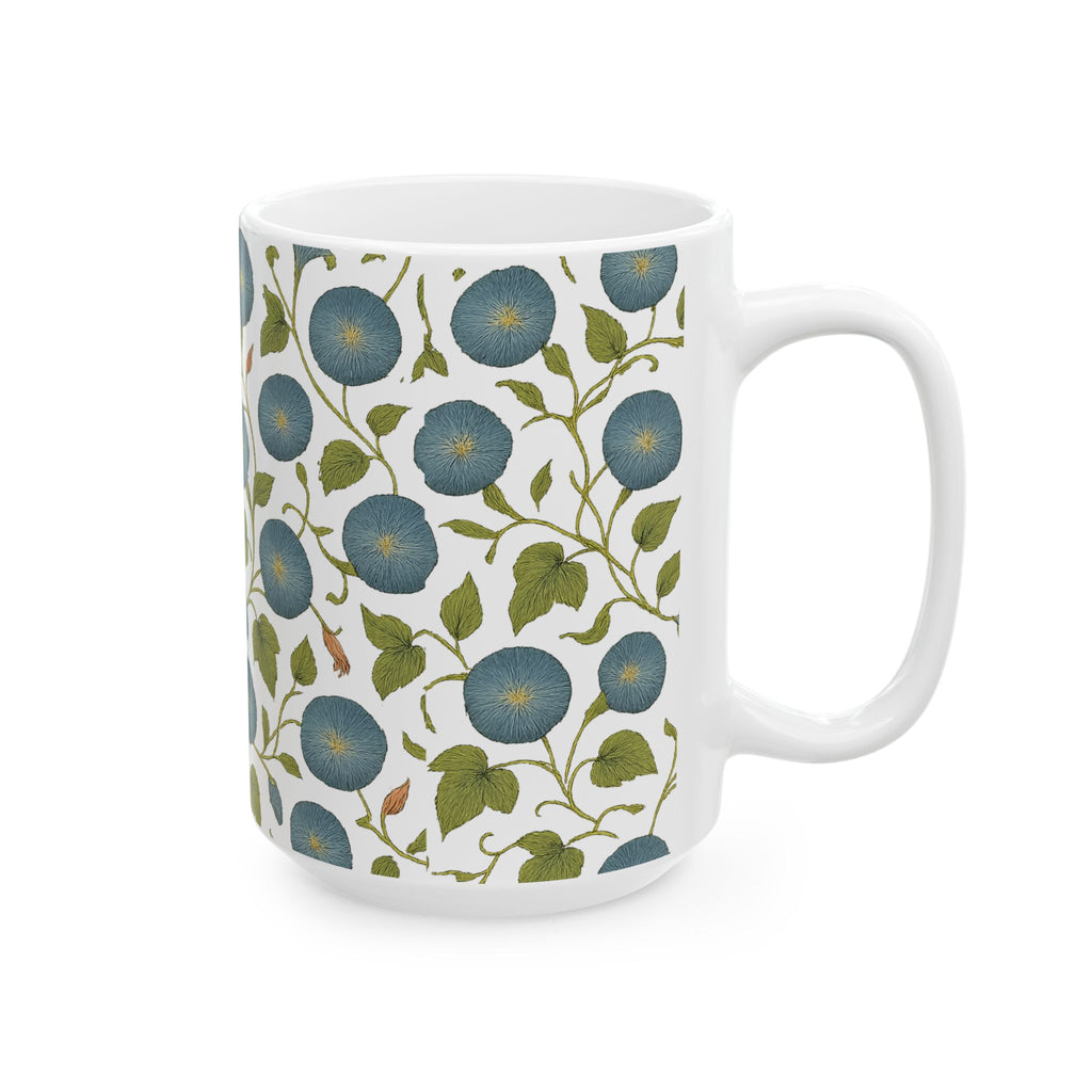 Vintage Morning Glory Vine Full Wrap Coffee Mug | Flowers Gift | Ceramic Mug