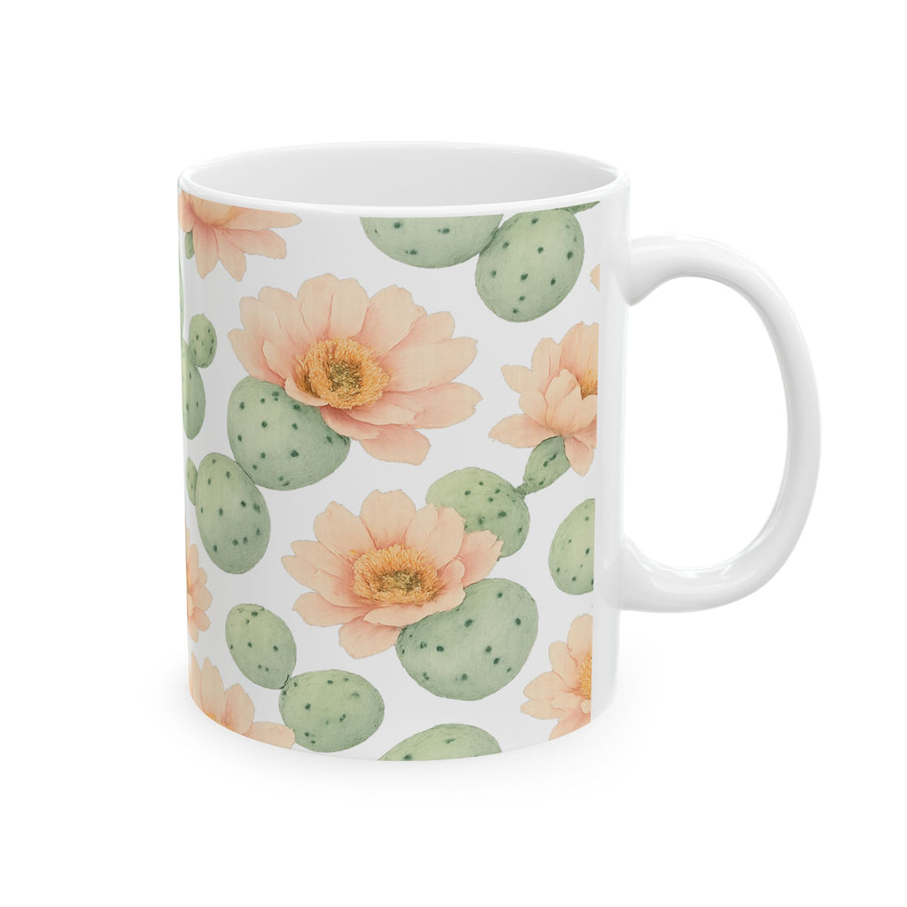 Watercolor Blooming Cactus Flowers Full Wrap Coffee Mug | Cactus Gift | Ceramic Mug