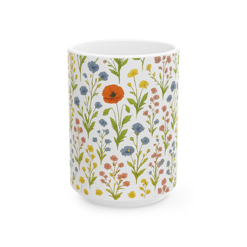 Botanical Wildflower Meadow Full Wrap Coffee Mug | Flowers Gift | Ceramic Mug