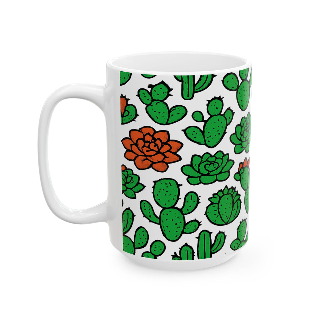 Bold Desert Garden Succulents Pattern Coffee Mug | Cactus Lover Gift | Ceramic Mug