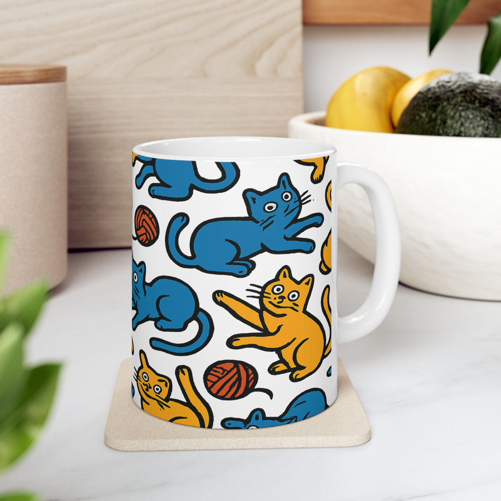 Bold Playful Cats Full Wrap Coffee Mug | Cats Gift | Ceramic Mug