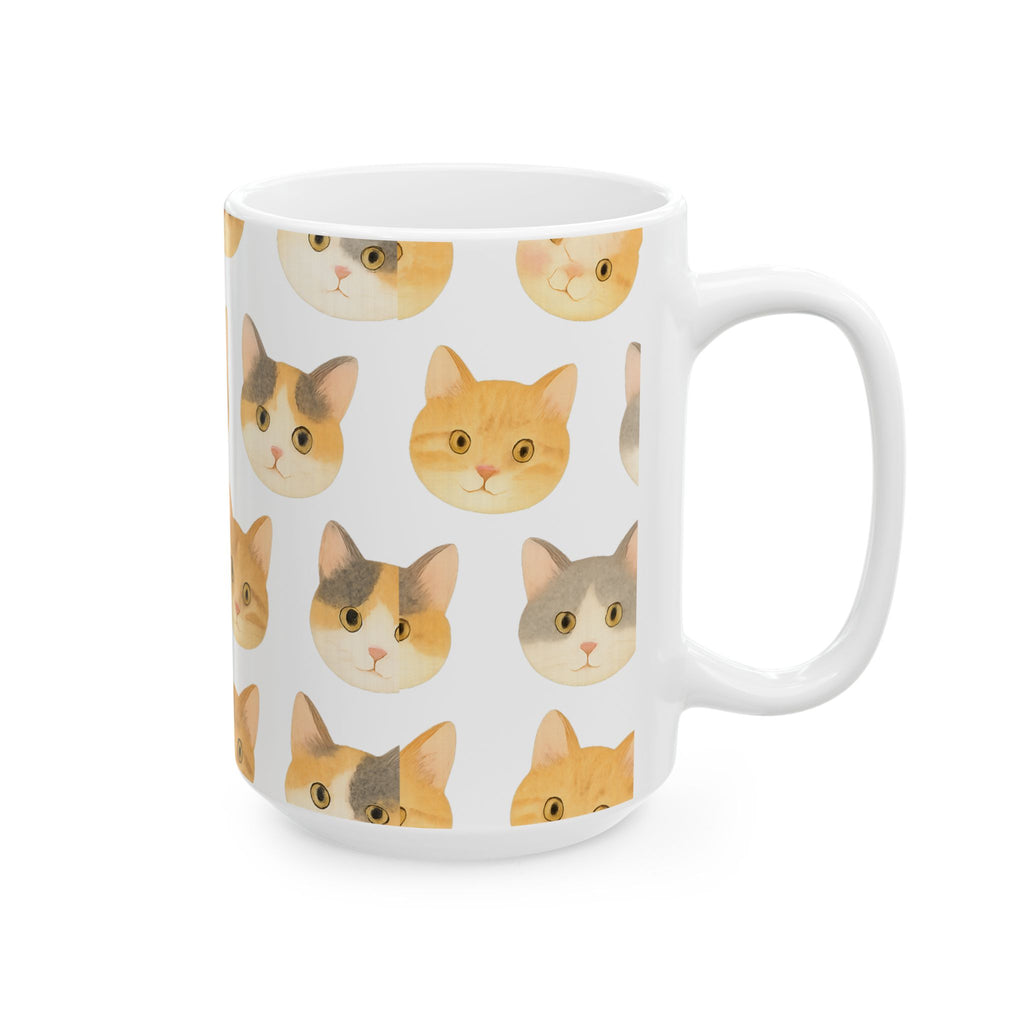 Watercolor Cat Faces Full Wrap Coffee Mug | Cats Gift | Ceramic Mug