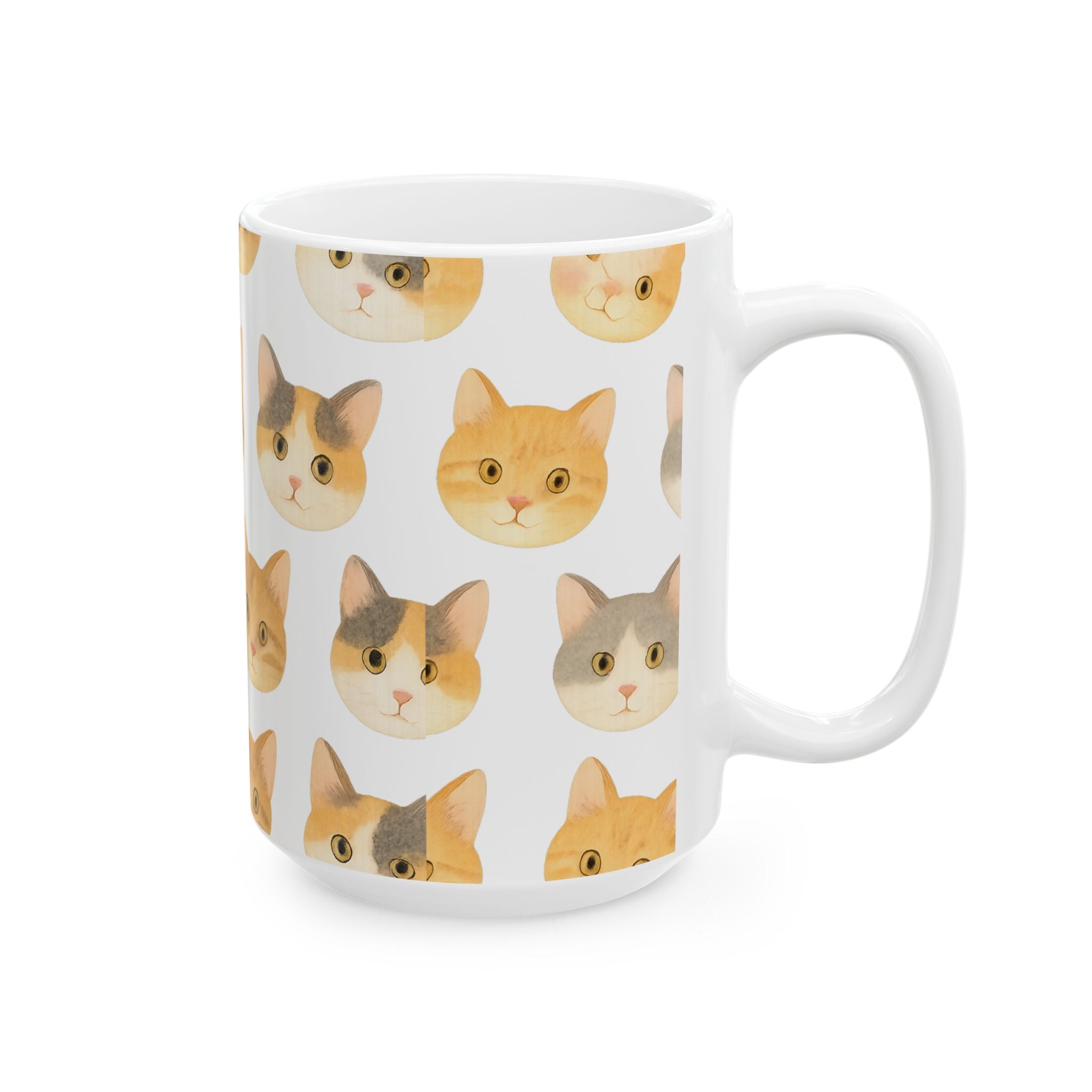 Watercolor Cat Faces Full Wrap Coffee Mug | Cats Gift | Ceramic Mug