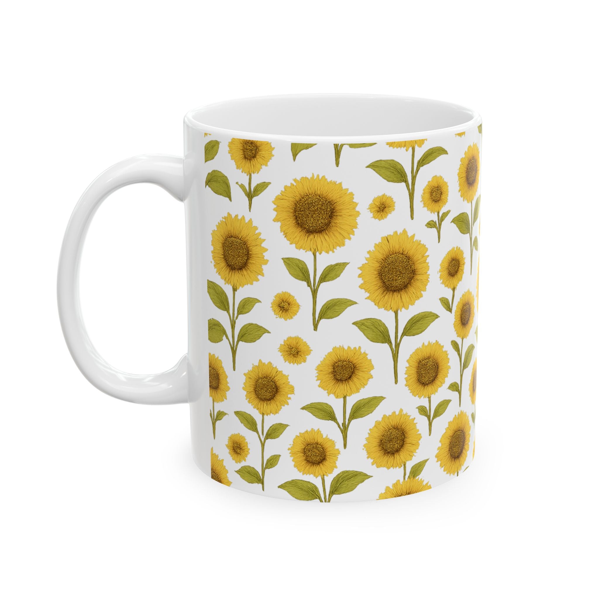 Vintage Sunflower Field Full Wrap Coffee Mug | Flowers Gift | Ceramic Mug