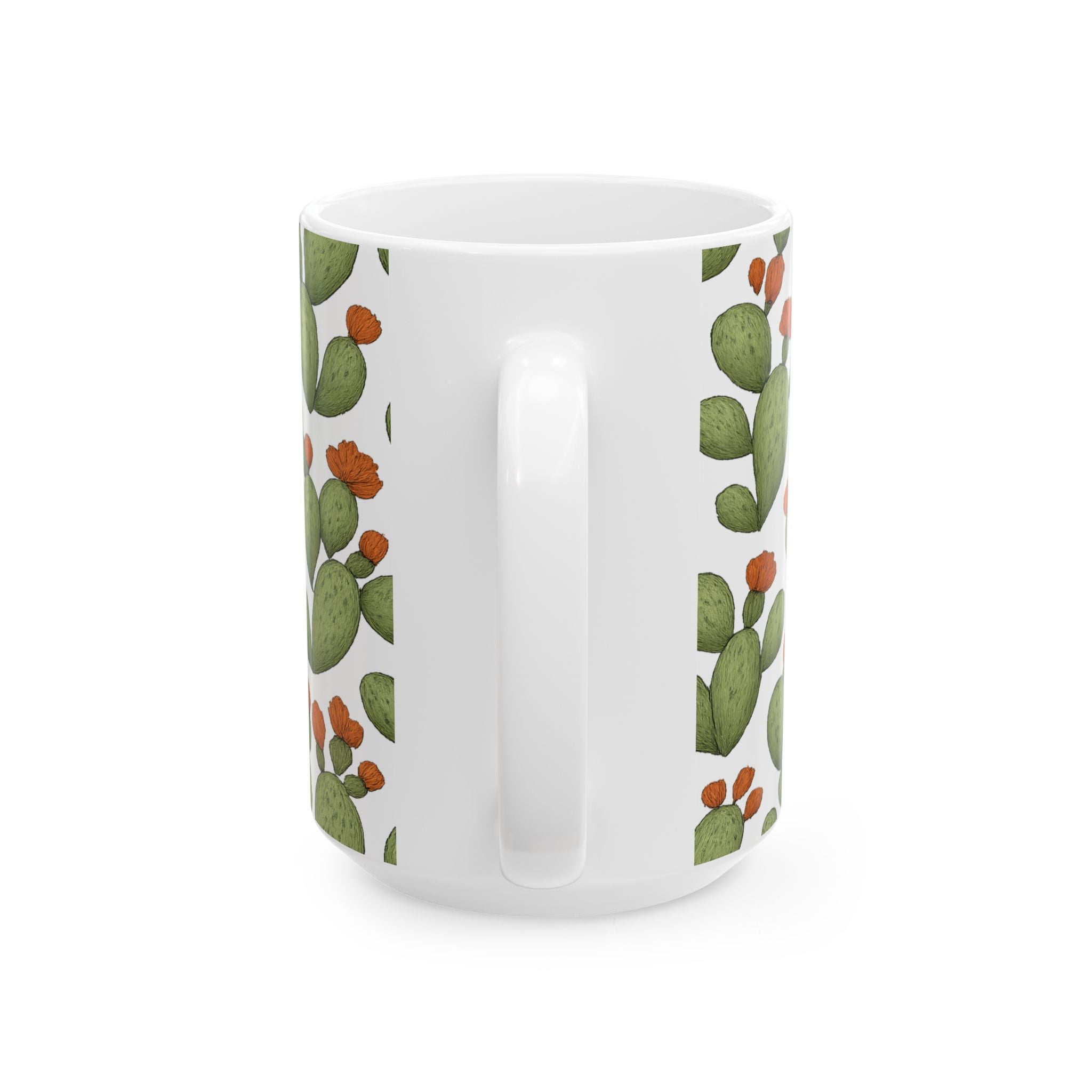 Botanical Prickly Pear Cactus Full Wrap Coffee Mug | Cactus Gift | Ceramic Mug