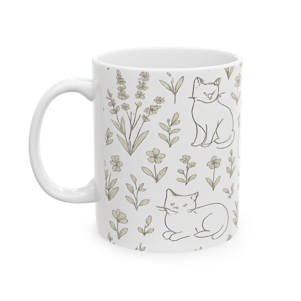 Delicate Cats In Garden Full Wrap Coffee Mug | Cats Gift | Ceramic Mug