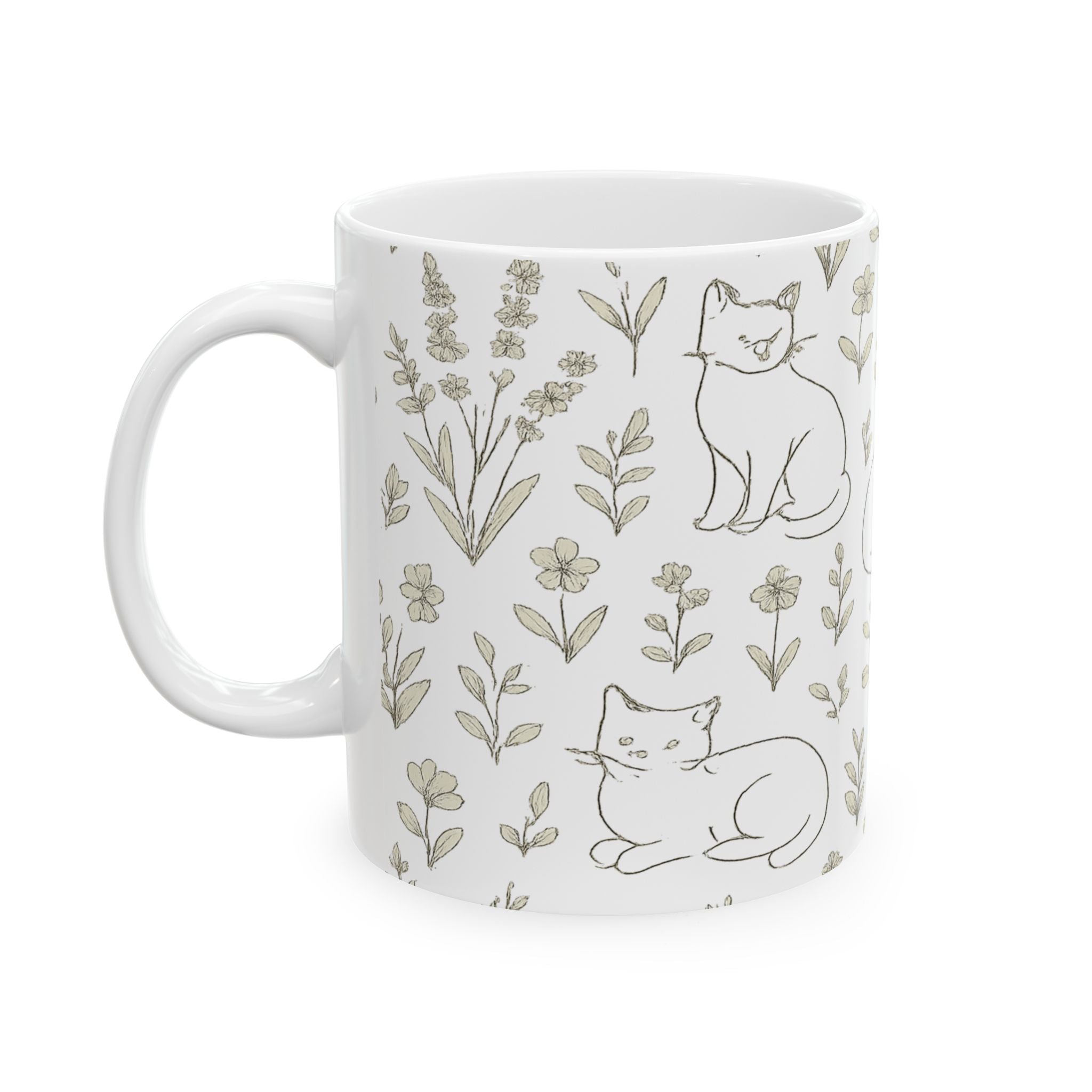 Delicate Cats In Garden Full Wrap Coffee Mug | Cats Gift | Ceramic Mug
