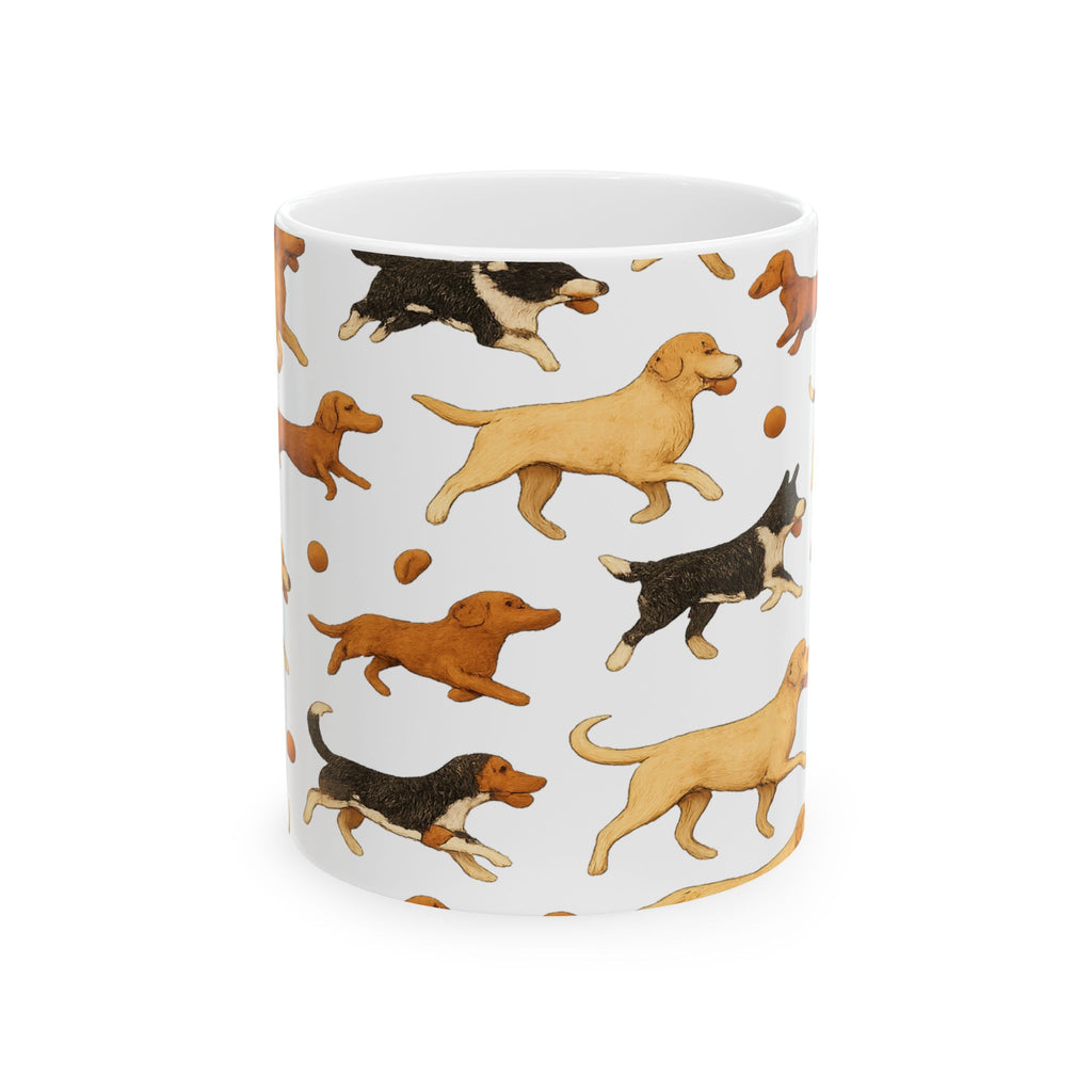 Botanical Dogs Playing Fetch Full Wrap Coffee Mug | Dogs Gift | Ceramic Mug