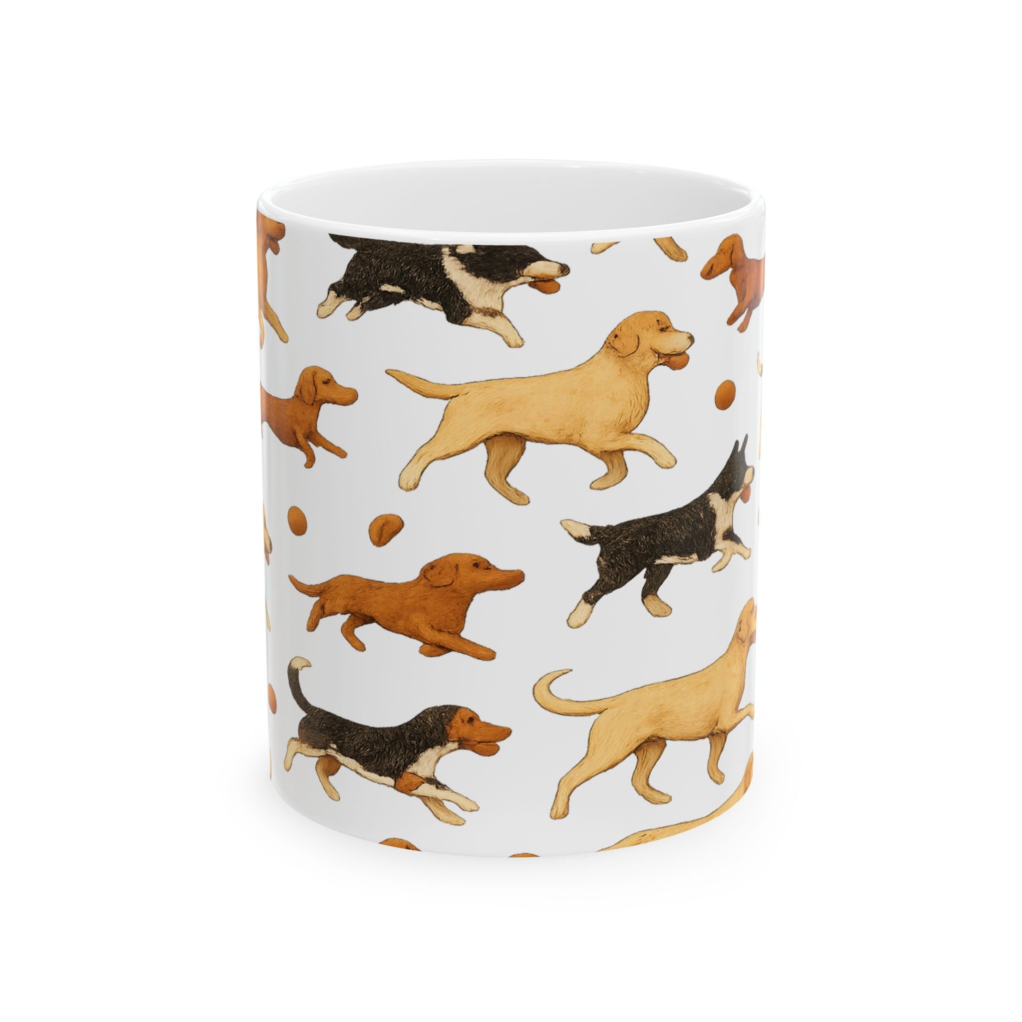 Botanical Dogs Playing Fetch Full Wrap Coffee Mug | Dogs Gift | Ceramic Mug