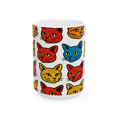 Bold Cat Faces Full Wrap Coffee Mug | Cats Gift | Ceramic Mug