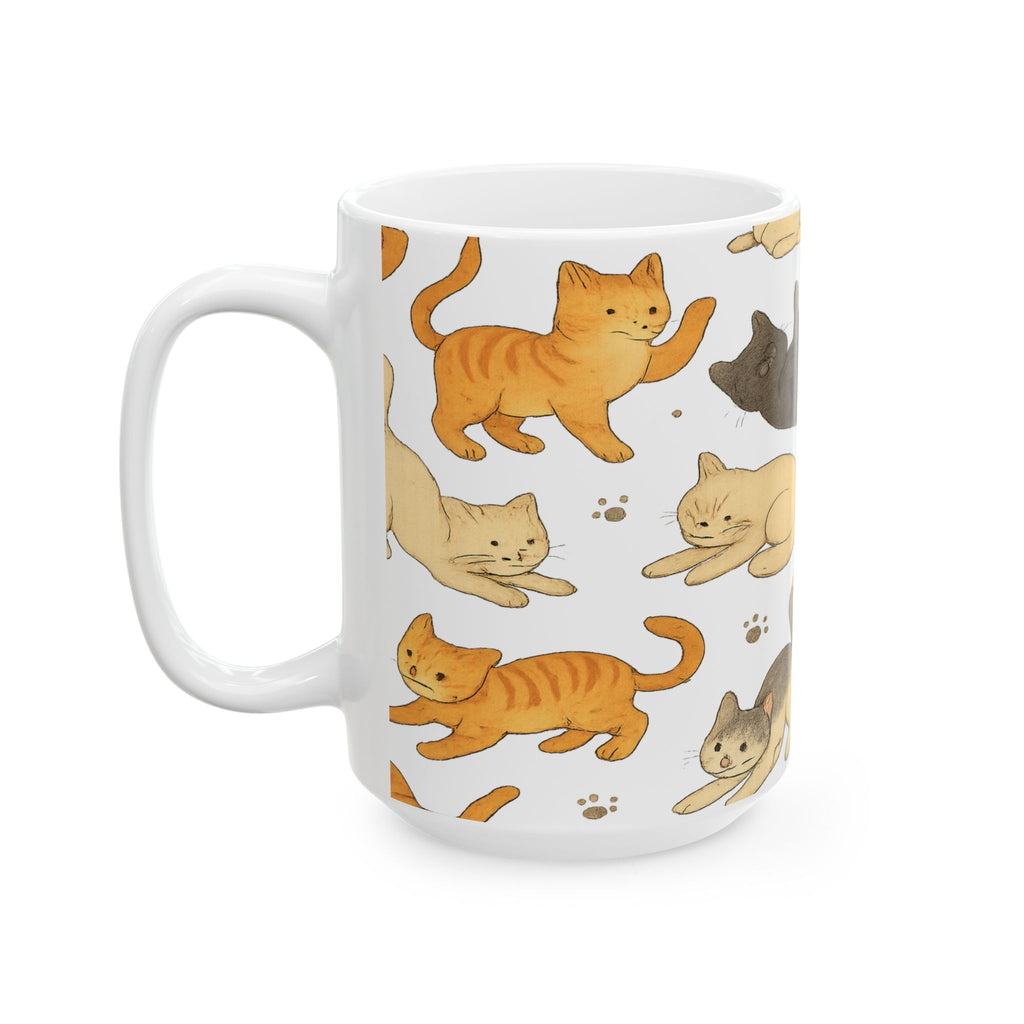 Botanical Playful Cats Full Wrap Coffee Mug | Cats Gift | Ceramic Mug