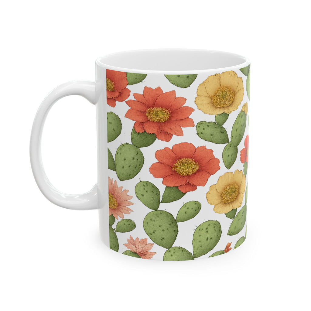 Botanical Blooming Cactus Flowers Pattern Coffee Mug | Cactus Lover Gift | Ceramic Mug