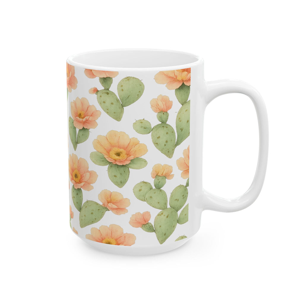 Watercolor Blooming Cactus Flowers Pattern Coffee Mug | Cactus Lover Gift | Ceramic Mug