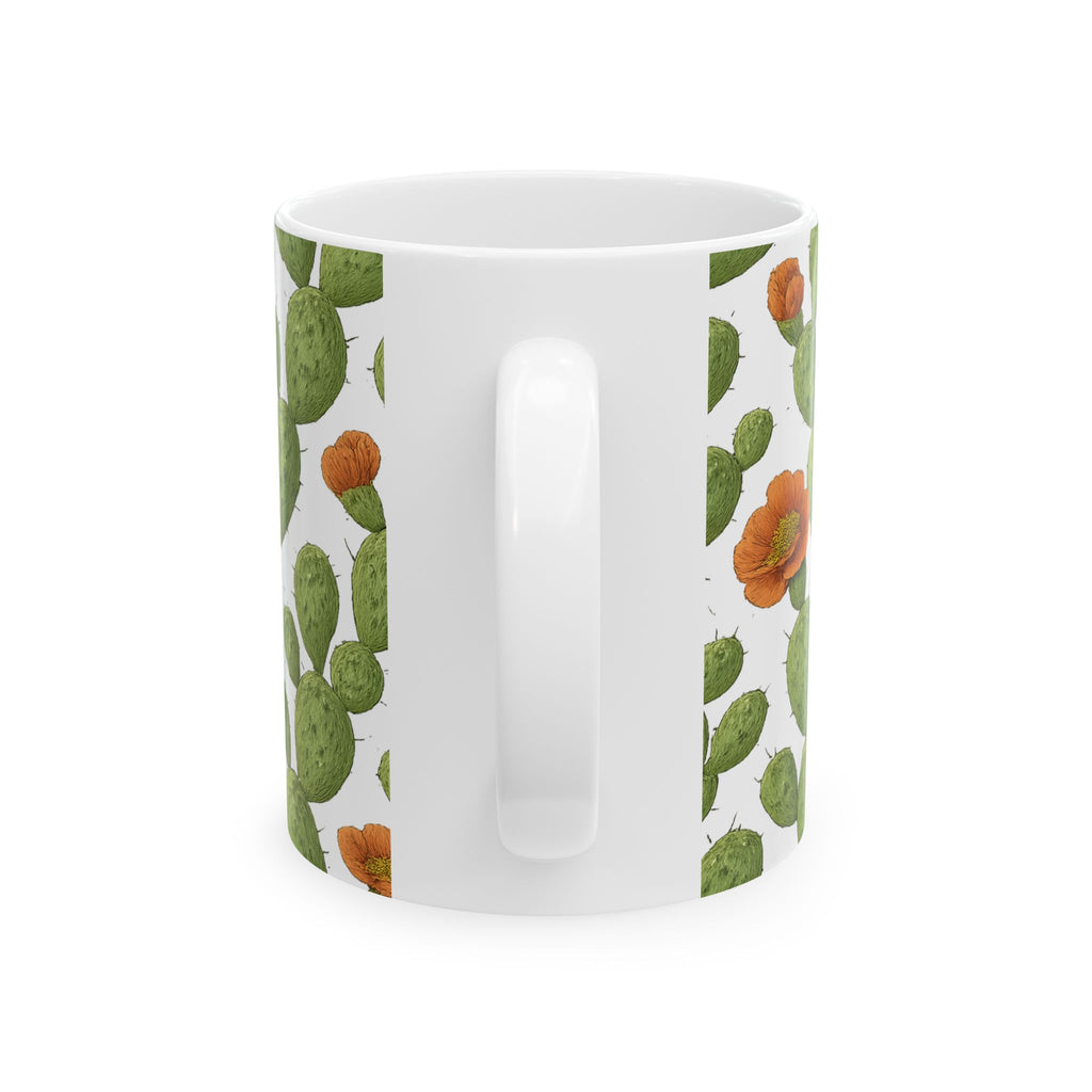 Botanical Prickly Pear Cactus Pattern Coffee Mug | Cactus Lover Gift | Ceramic Mug