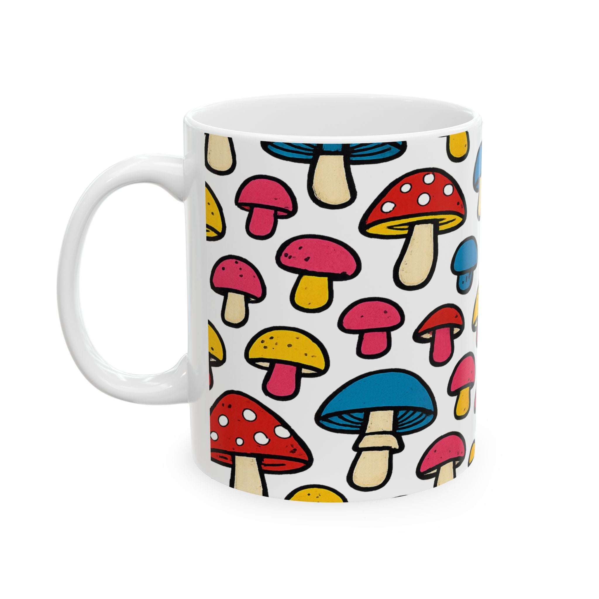 Bold Colorful Mushrooms Full Wrap Coffee Mug | Mushrooms Gift | Ceramic Mug