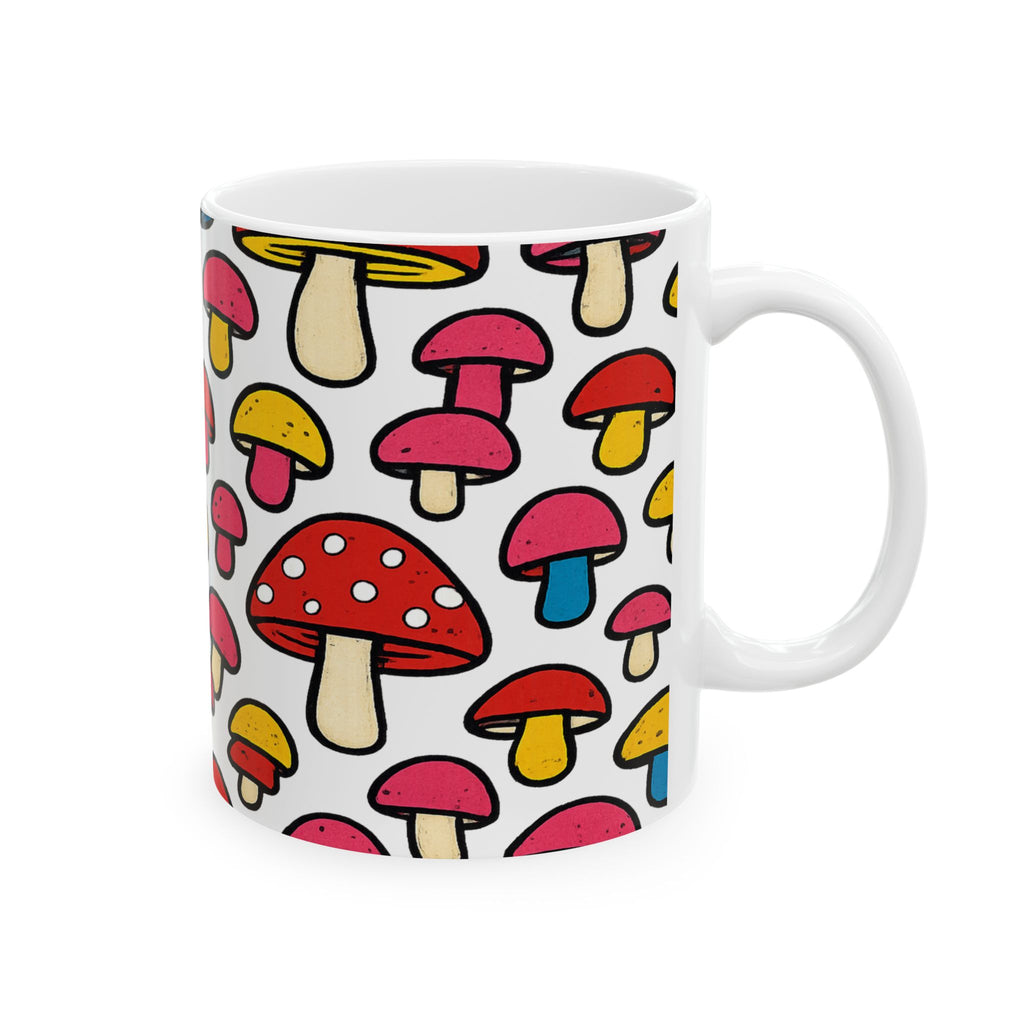 Bold Colorful Mushrooms Full Wrap Coffee Mug | Mushrooms Gift | Ceramic Mug