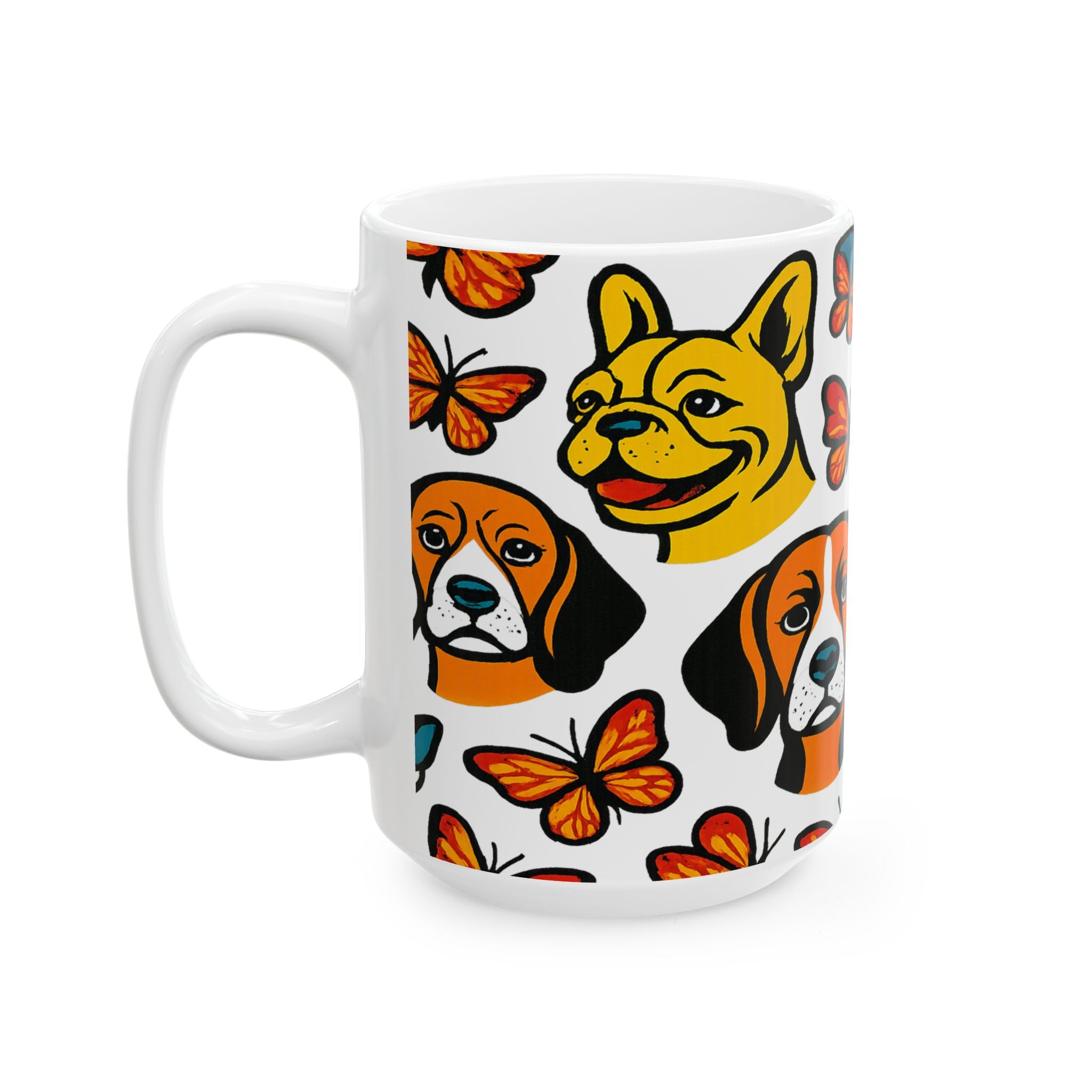 Bold Dogs And Butterflies Full Wrap Coffee Mug | Dogs Gift | Ceramic Mug
