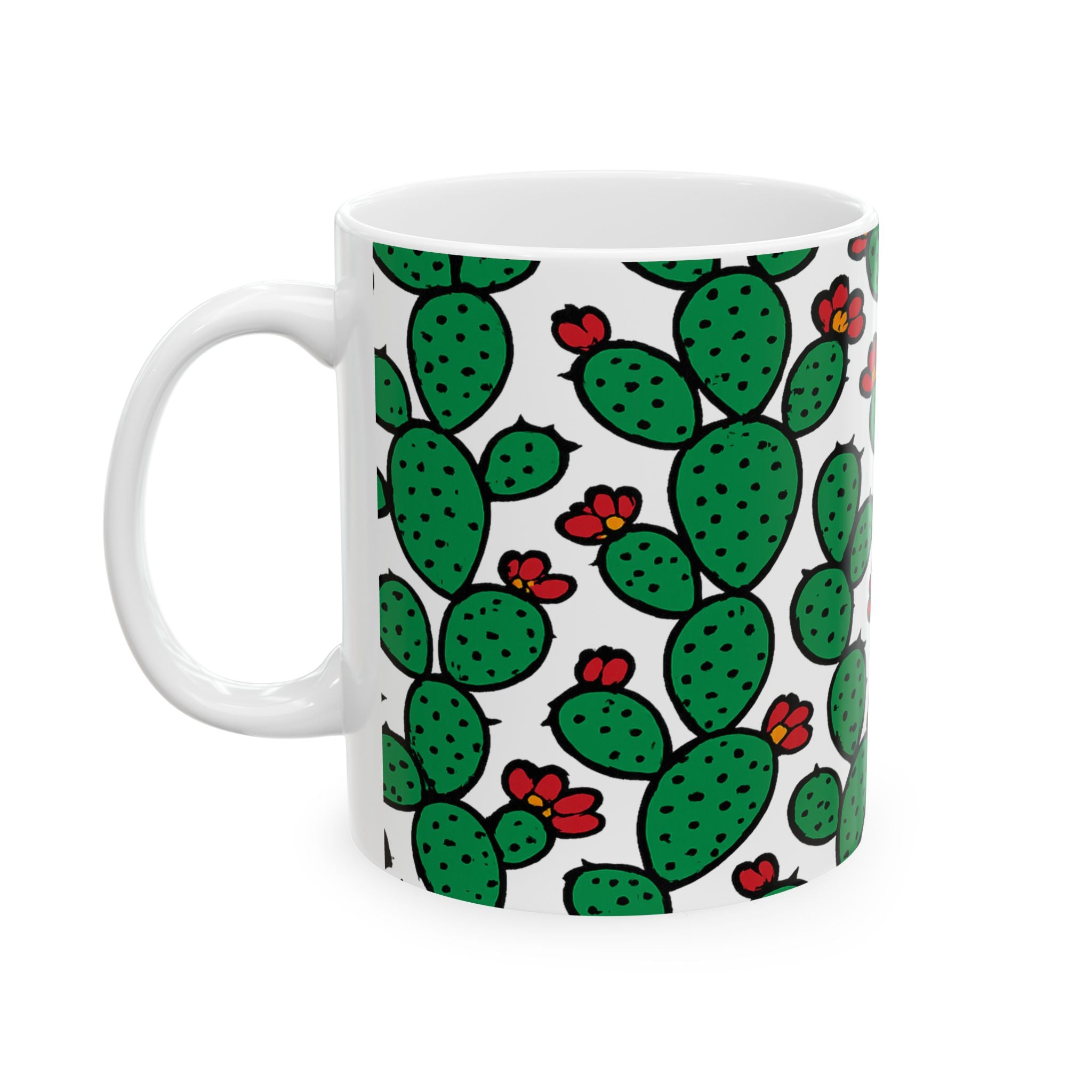 Bold Prickly Pear Cactus Pattern Coffee Mug | Cactus Lover Gift | Ceramic Mug