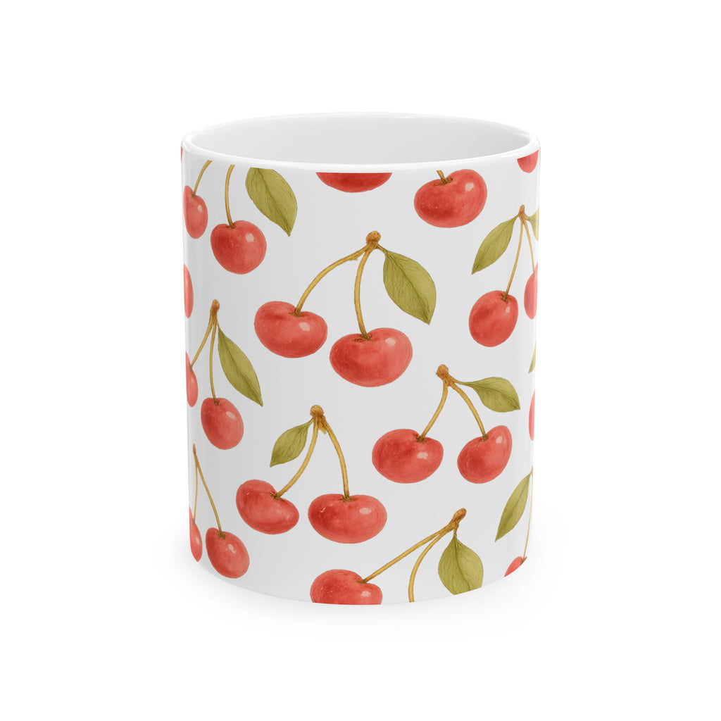 Watercolor Cherries Full Wrap Coffee Mug | Fruit Gift | Ceramic Mug