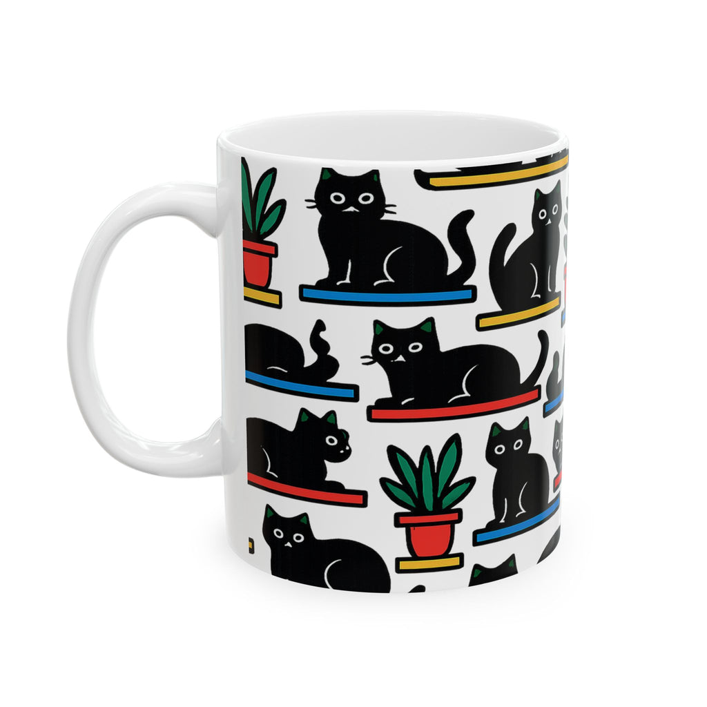 Bold Cats On Shelves Full Wrap Coffee Mug | Cats Gift | Ceramic Mug